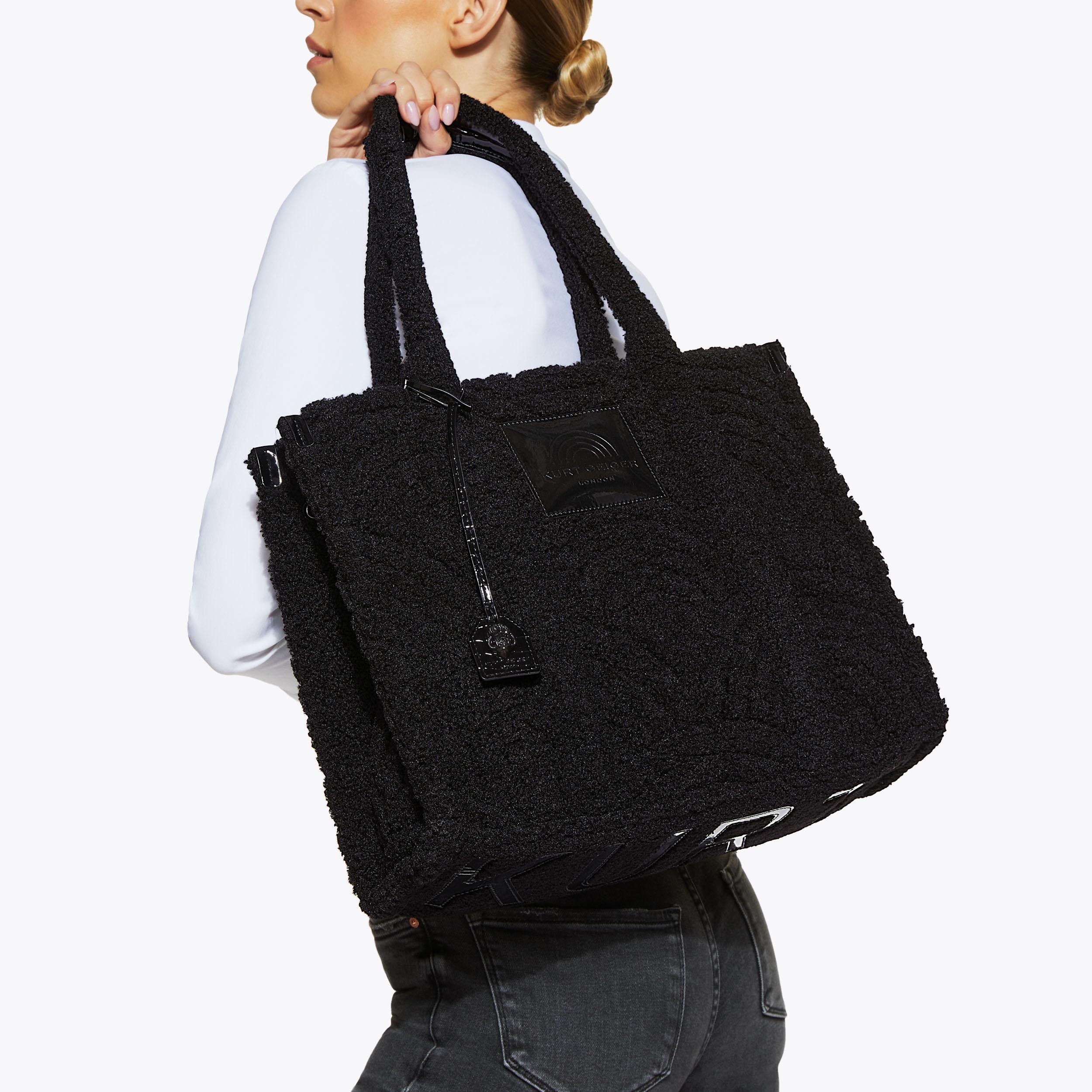 F FUR LG SOUTHBANK TOTE Black Shearling Tote Bag by KURT GEIGER LONDON