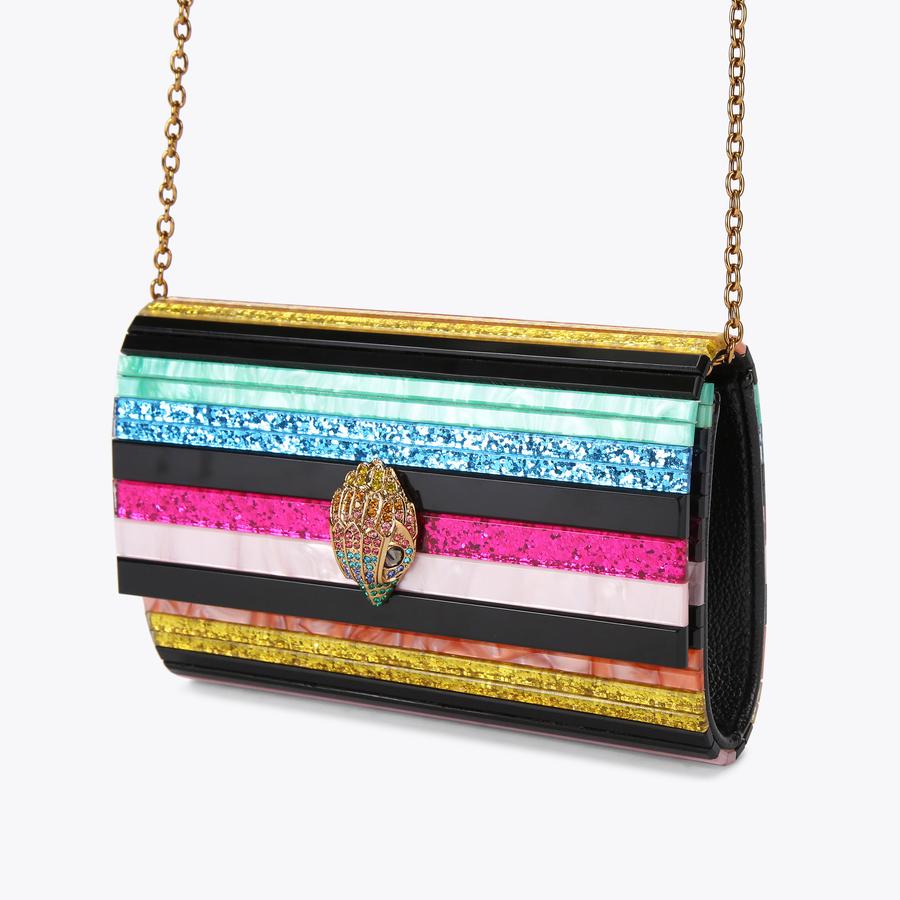 PARTY EAGLE CLUTCH Dark rainbow striped clutch by KURT GEIGER LONDON