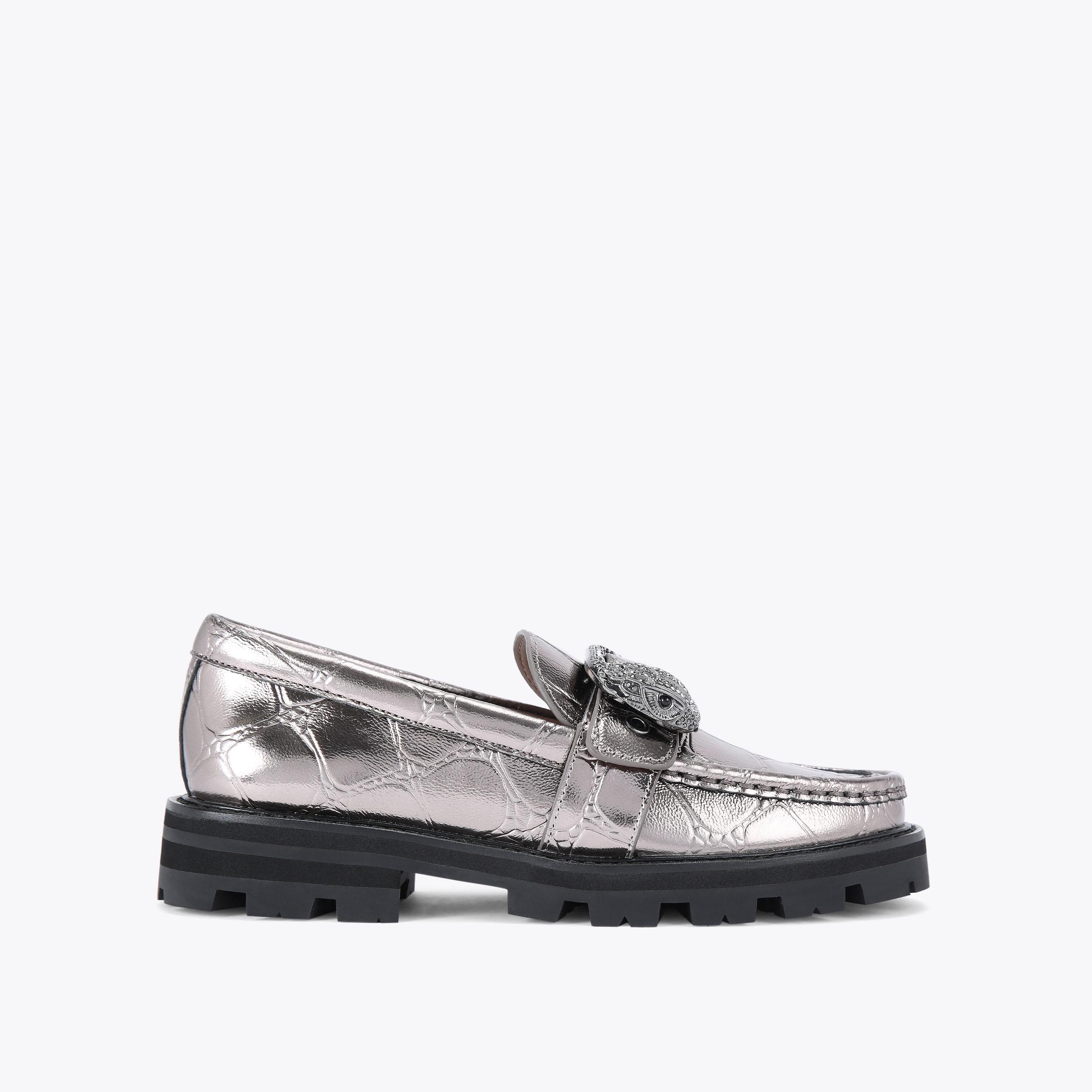 Silver slip on loafers clearance