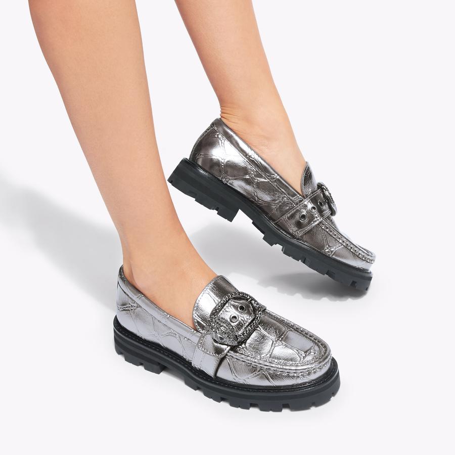 Silver loafers metallic deals
