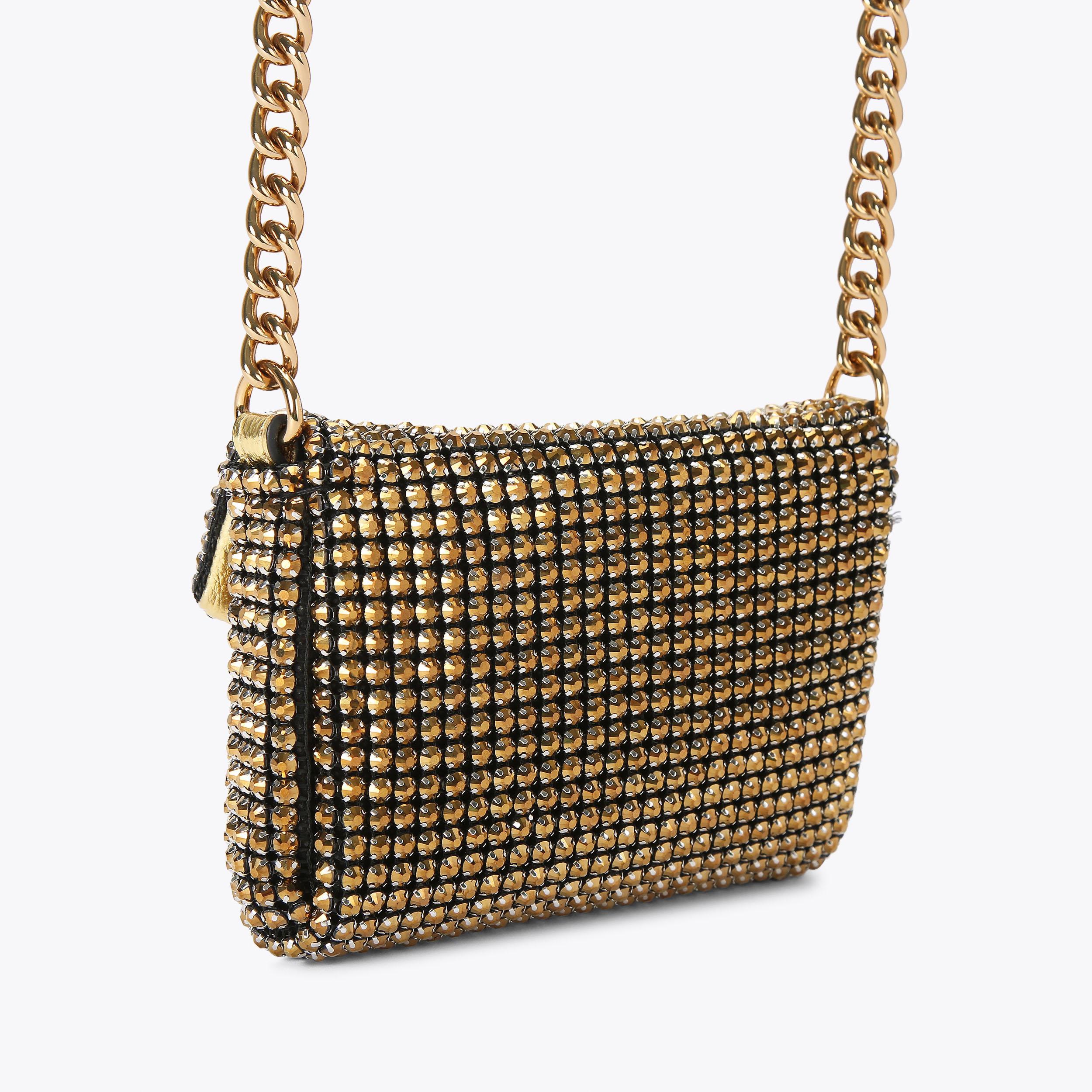 MINI PARTY XBODY BAG Gold Crystal Purse by KURT GEIGER LONDON