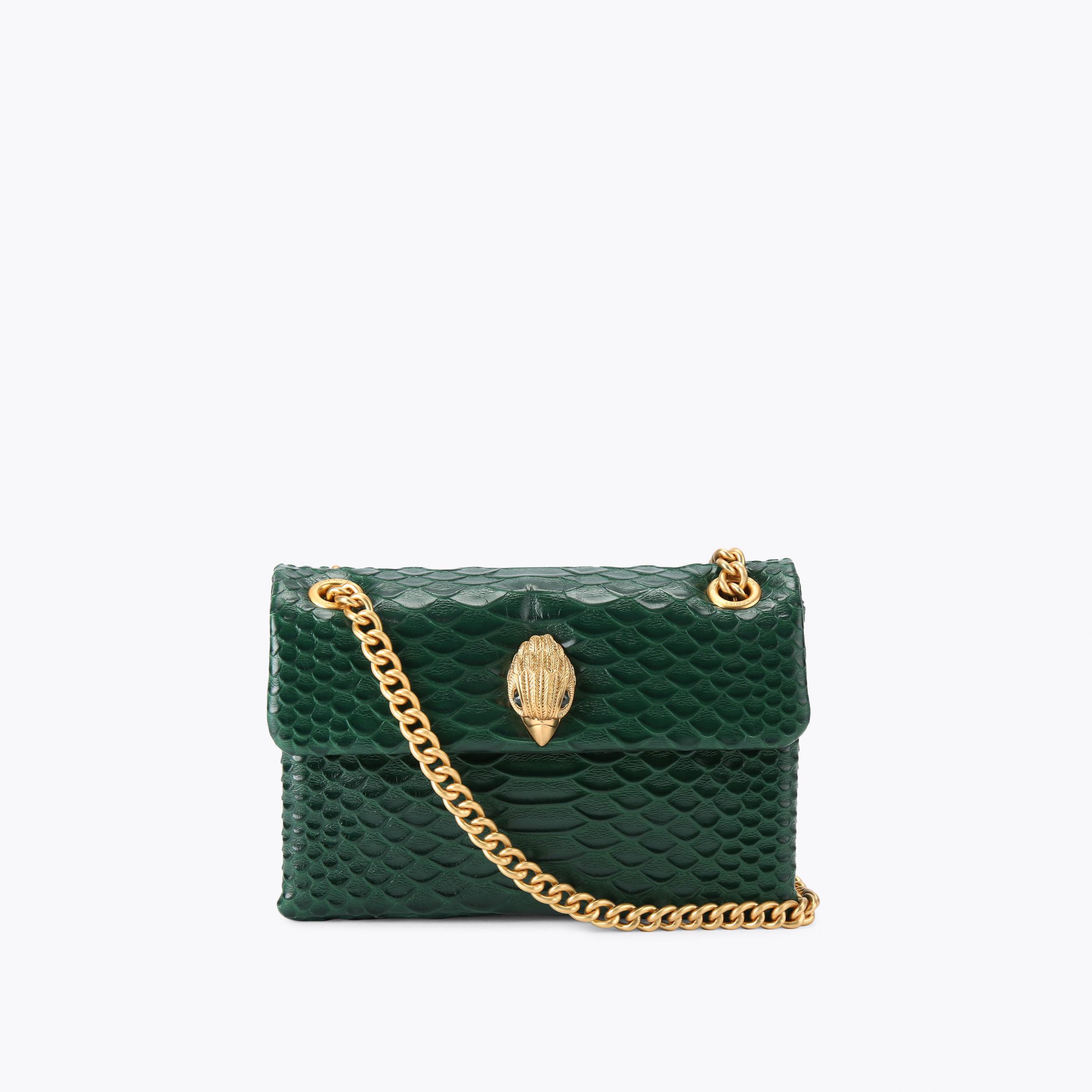 LEATHER MINI KENSINGTON Dark Green Embossed Cross Body by KURT GEIGER LONDON