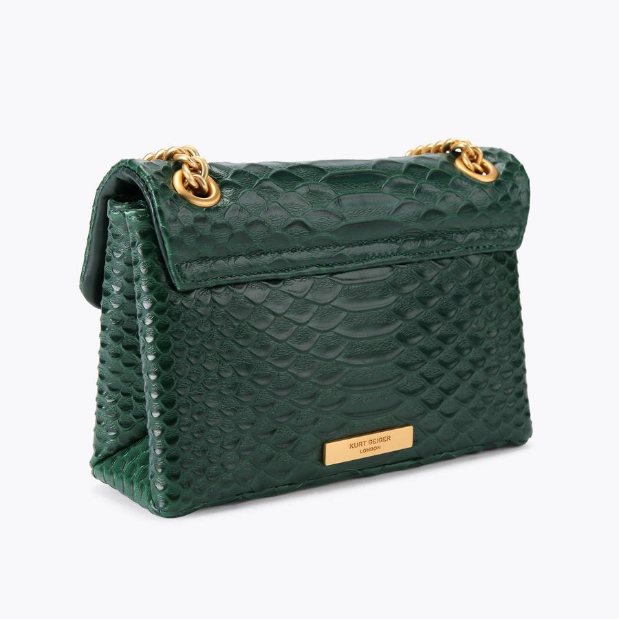 LEATHER MINI KENSINGTON Dark Green Embossed Cross Body by KURT GEIGER LONDON