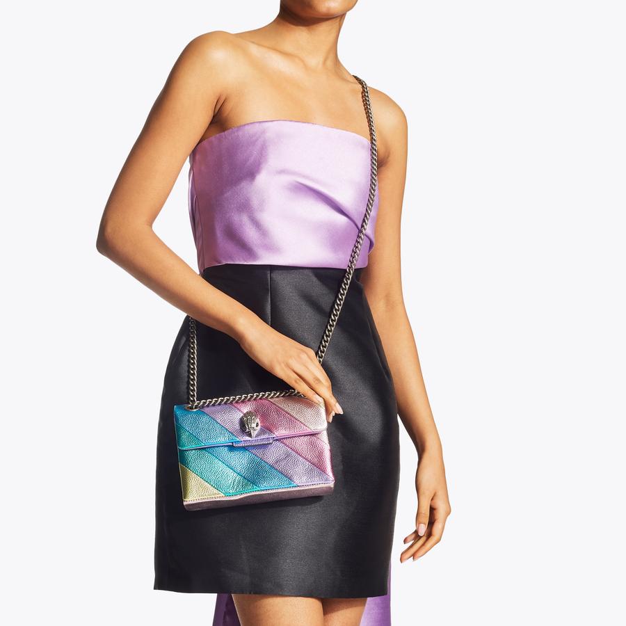 LEATHER MINI KENSINGTON Pastel Rainbow Stripe Leather Cross Body Purse by KURT GEIGER LONDON