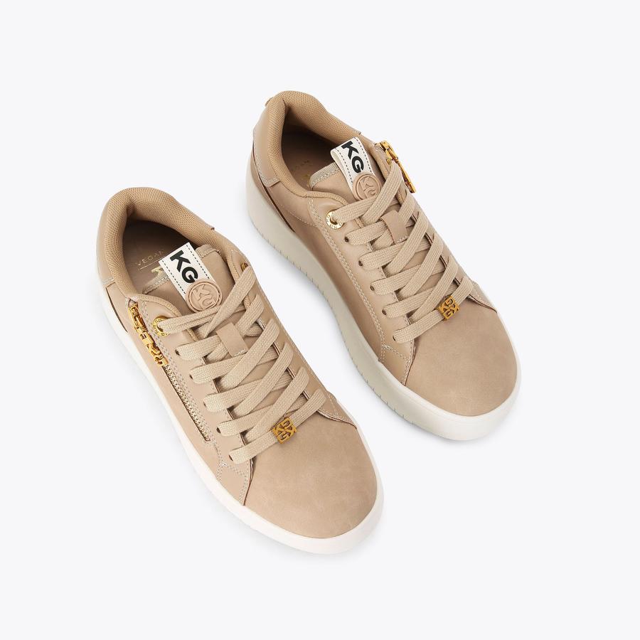 leleleカーキベージュ1 LESLIE SIDE ZIP Camel Zip Sneaker by KG KURT GEIGER
