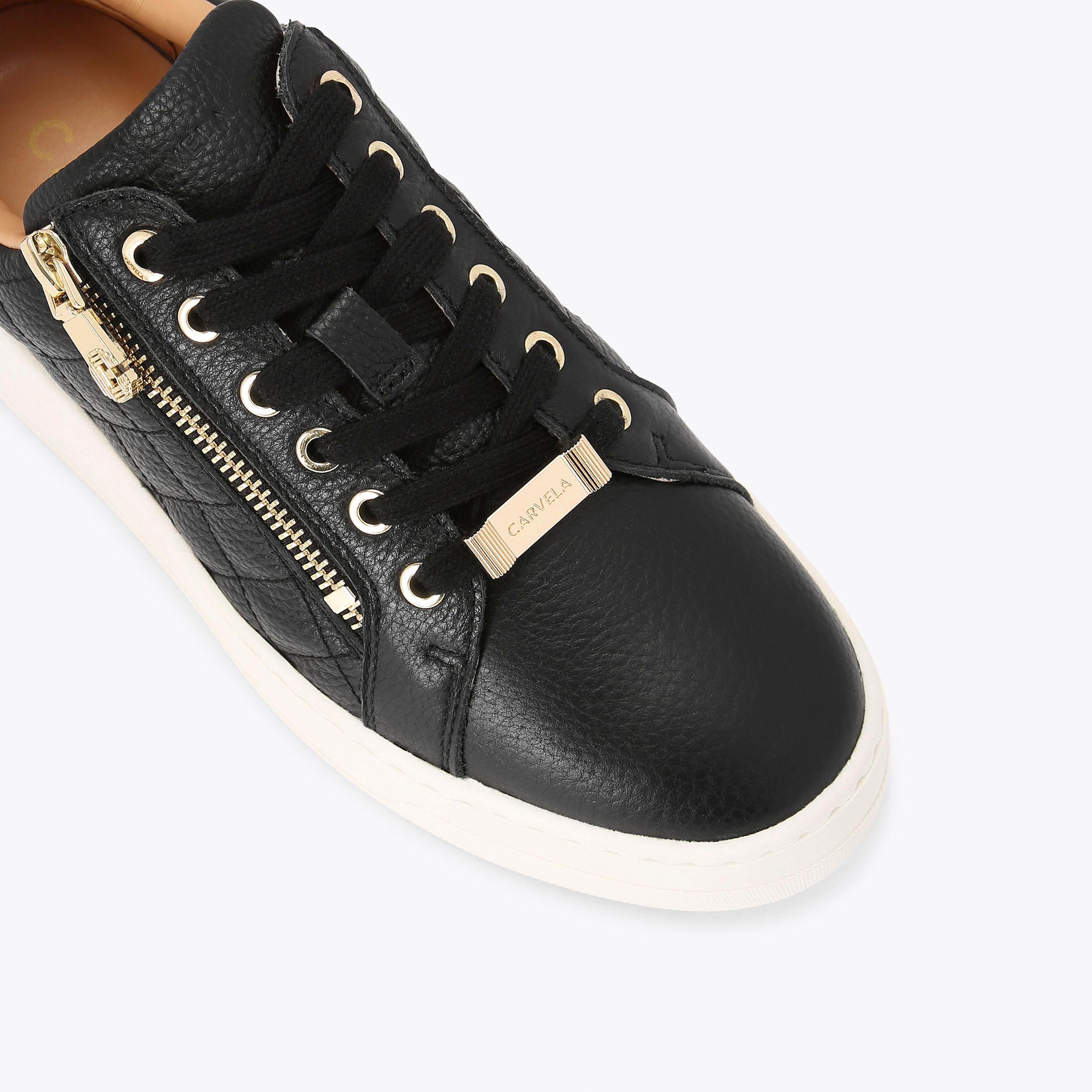 CONNECTED ZIP Black Leather Trainers by CARVELA