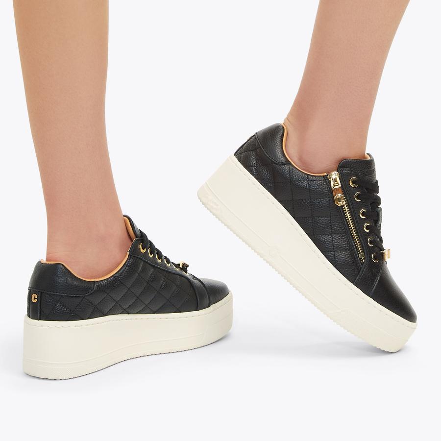 カレンデュラ☆ CONNECTED ZIP Black Leather Trainers by CARVELA