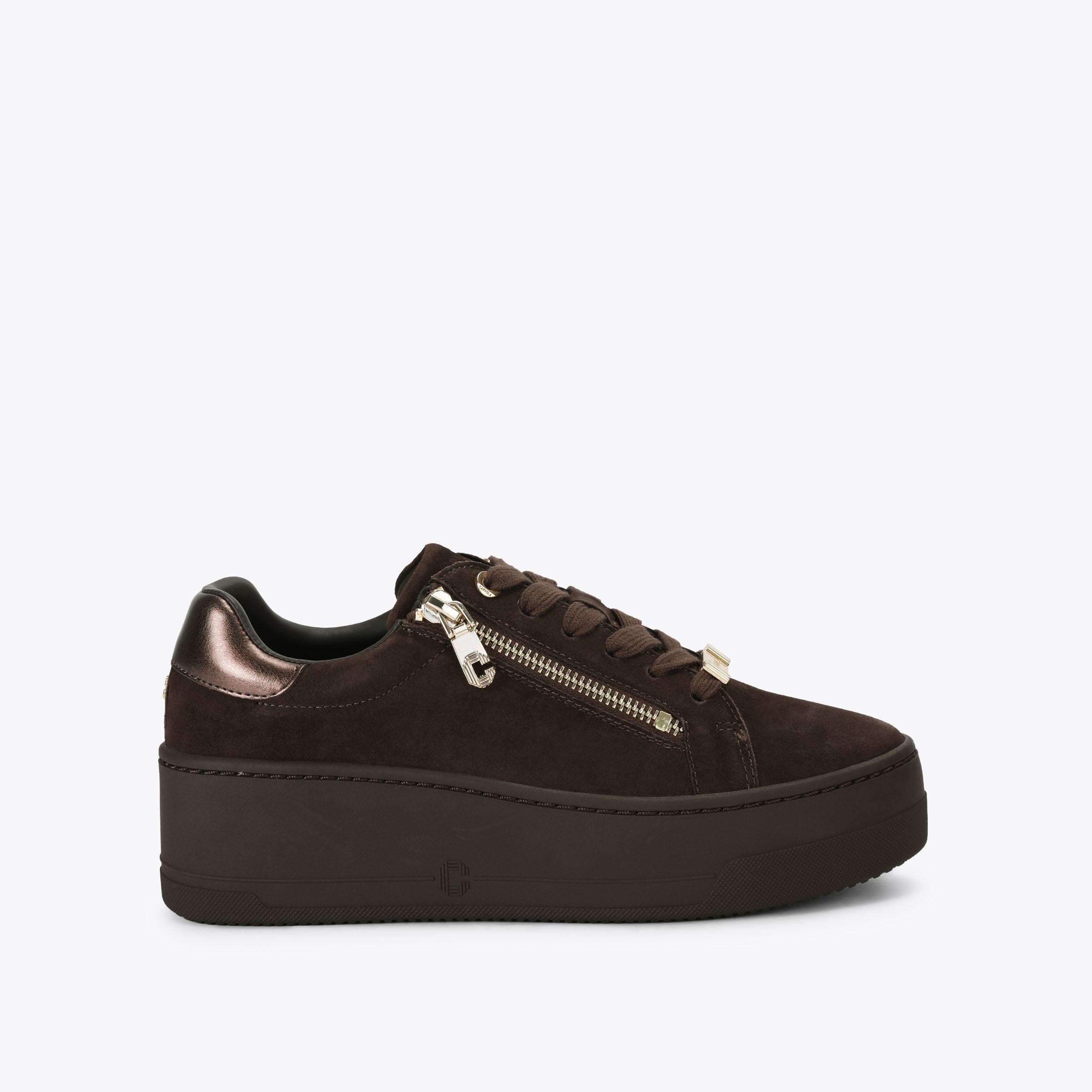 DAZE Dark Brown Suede Lace Up Sneaker by Carvela