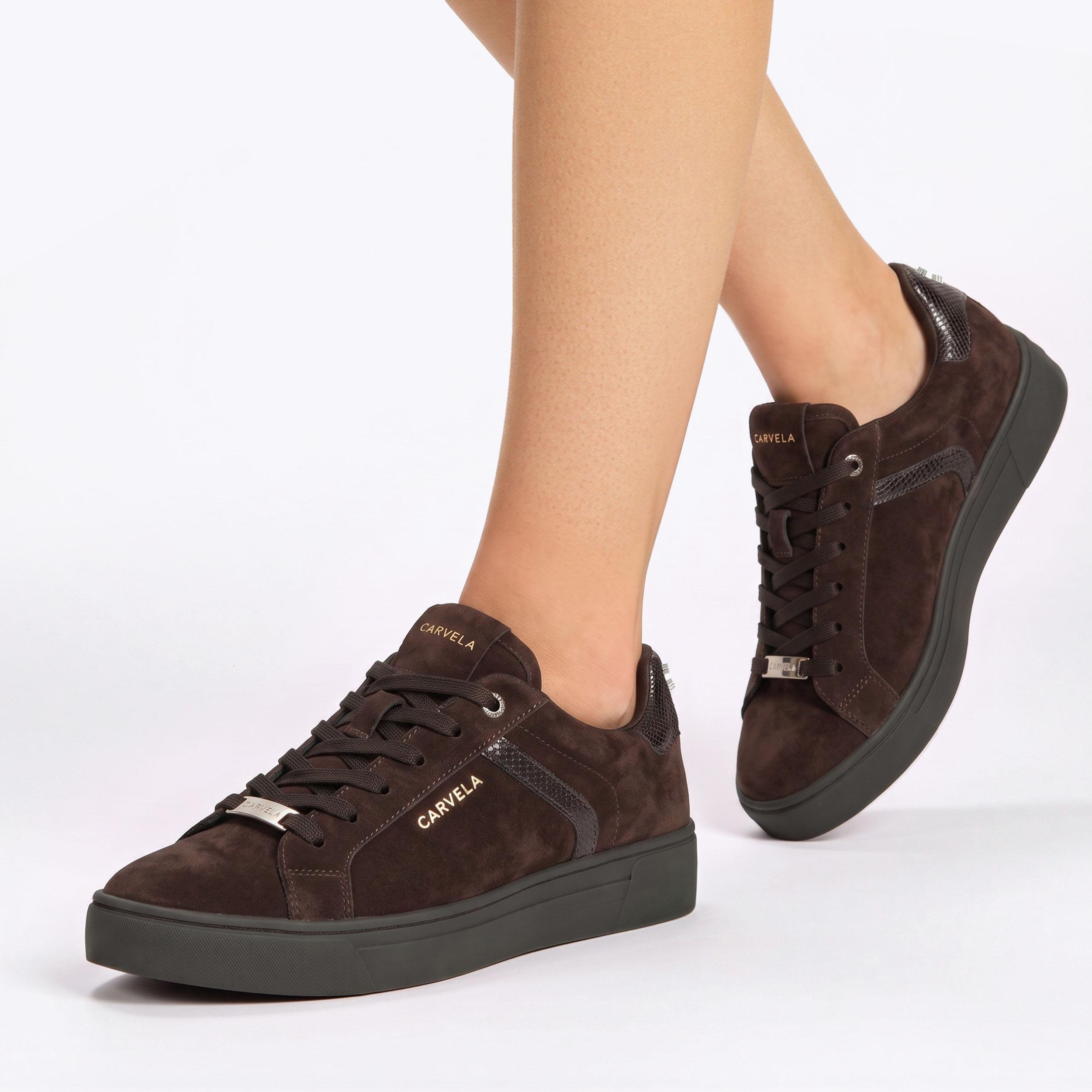 DAZE Dark Brown Suede Lace Up Sneaker by Carvela