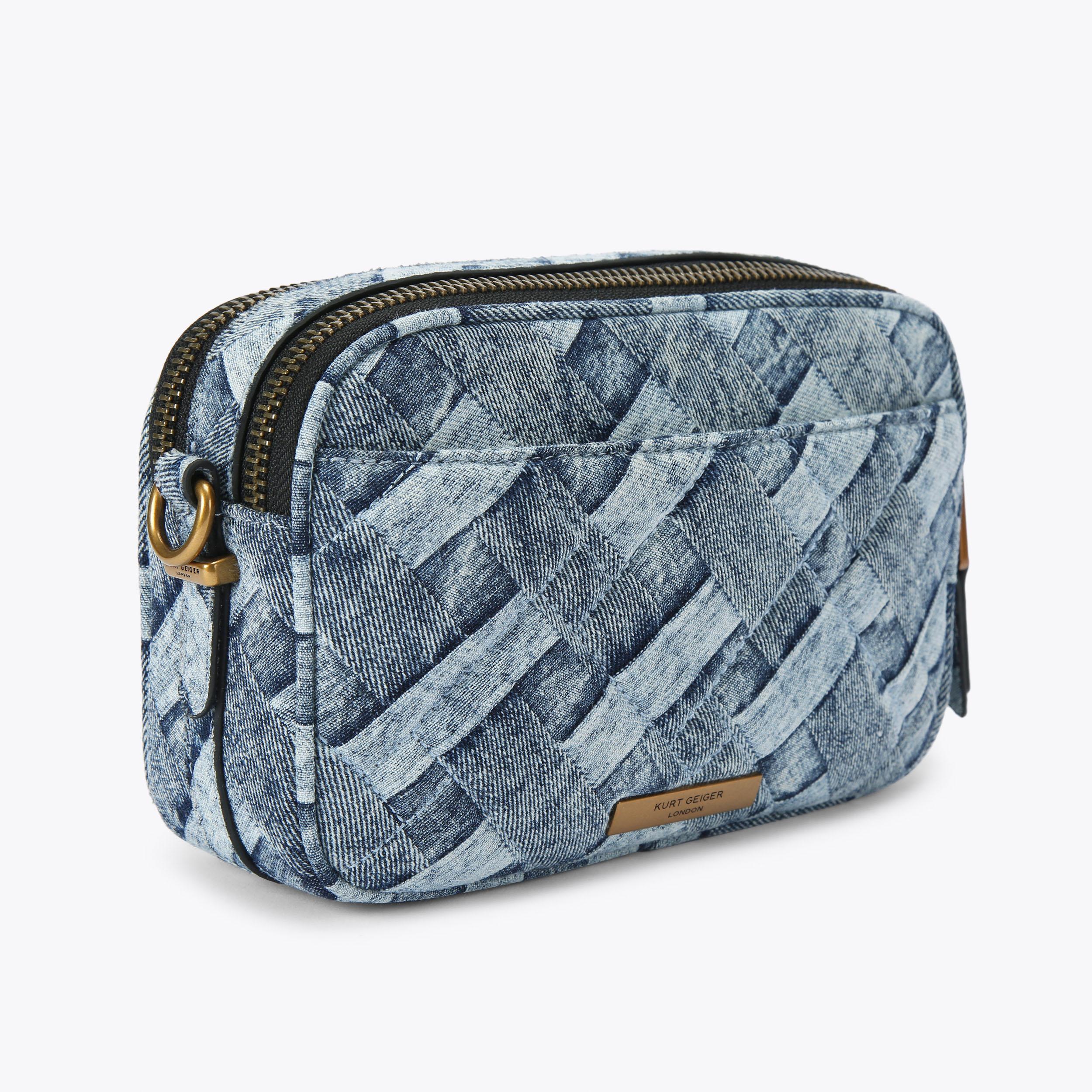 2ZIP KENSINGTON CAMERA Denim Weave Camera Purse by KURT GEIGER LONDON