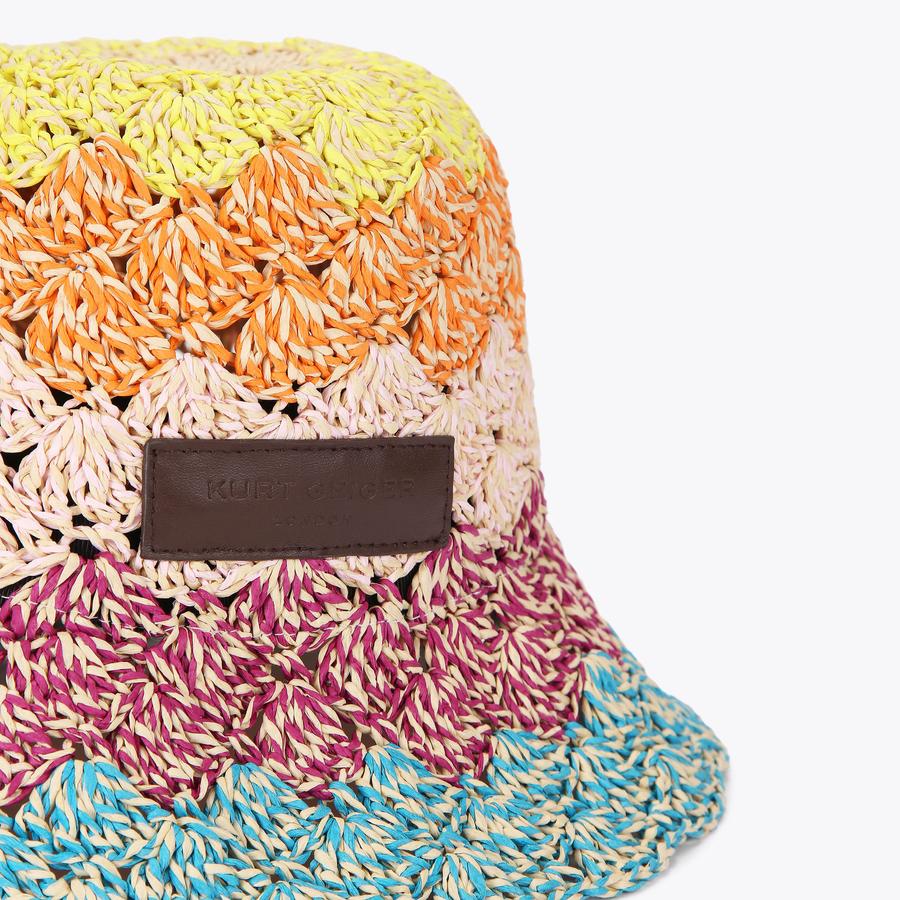 STRAW BUCKET HAT Rainbow Straw Bucket Hat by KURT GEIGER LONDON display picture 1