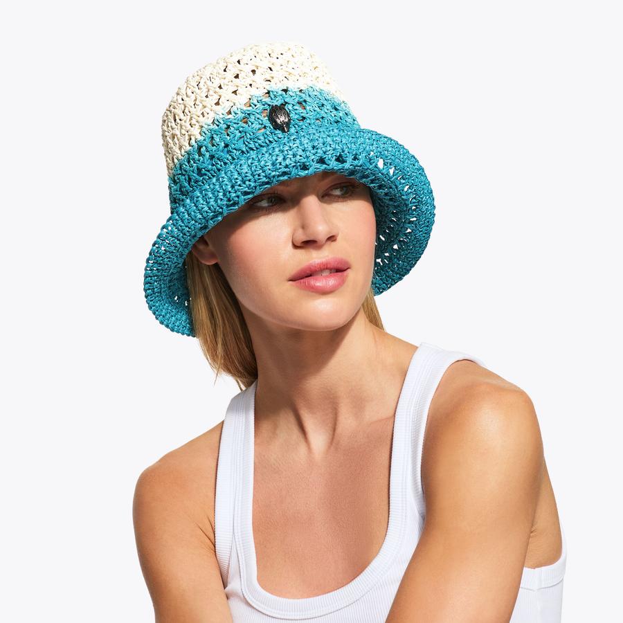 New Kurt Geiger Crochet Straw Bucket Hat One Size STRAW BUCKET HAT Rainbow Straw Bucket Hat by KURT GEIGER LONDON main image 4