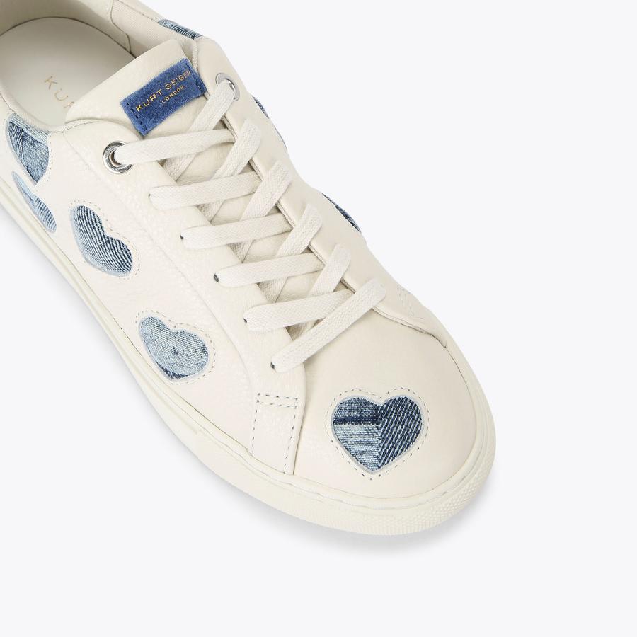 LANE LOVE White Denim Heart Sneakers by KURT GEIGER LONDON