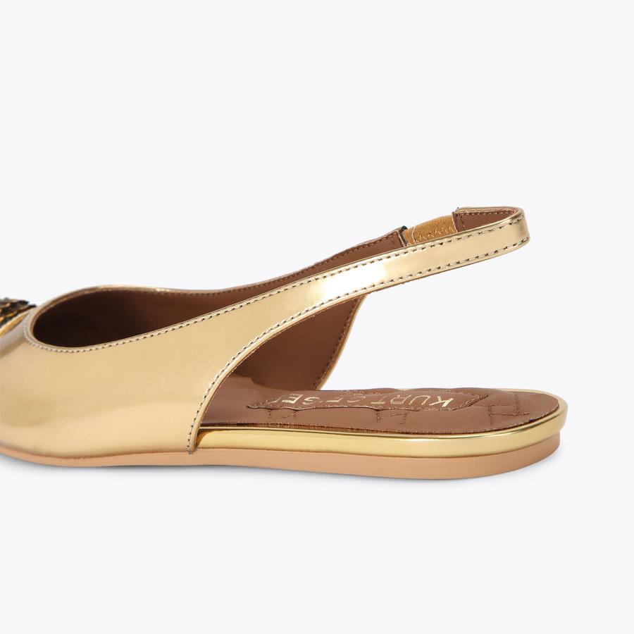 BELGRAVIA FLAT SLINGBACK Gold Patent Leather Slingback Flats by KURT GEIGER LONDON