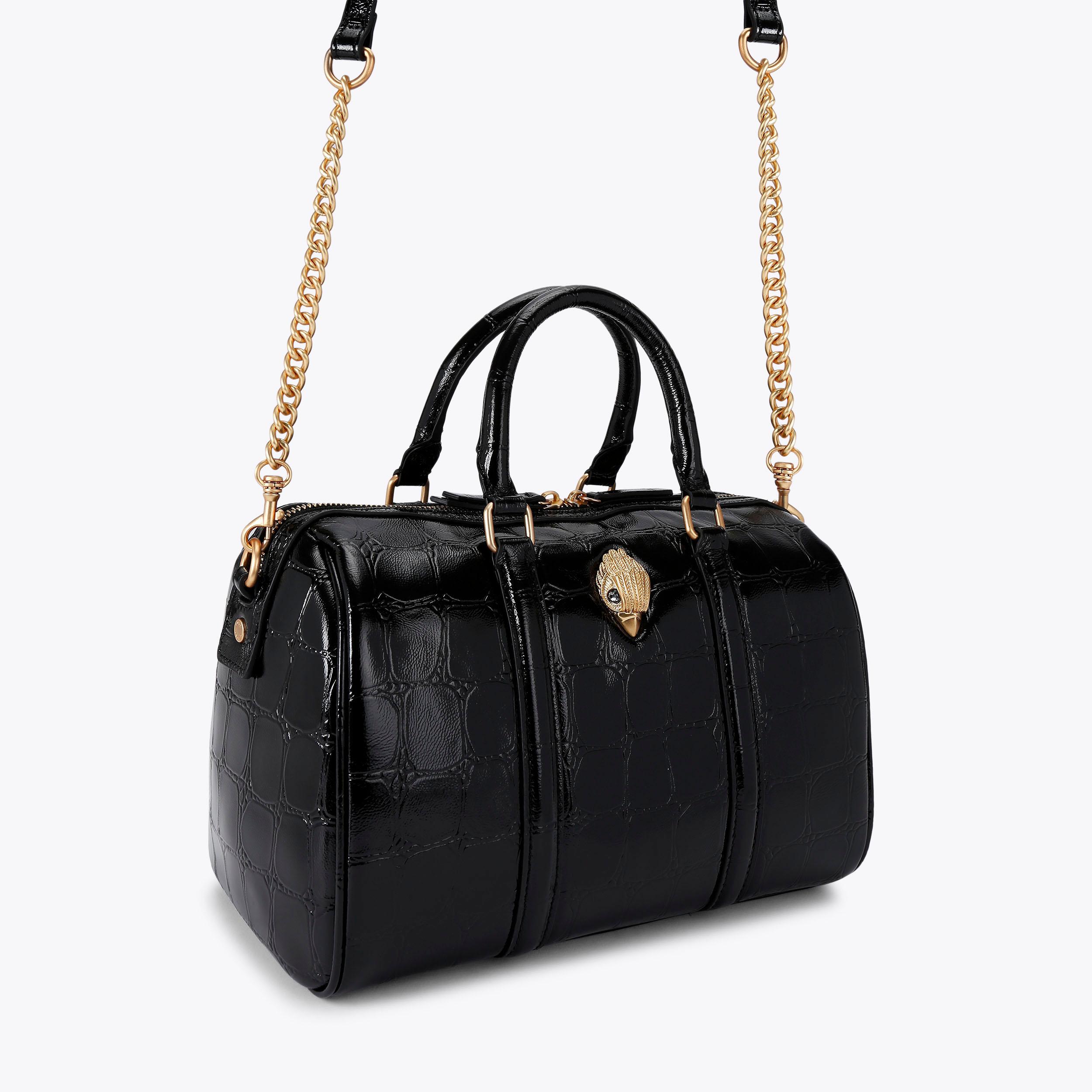 KENSINGTON BOSTON Black Leather Croc Print Boston Bag by