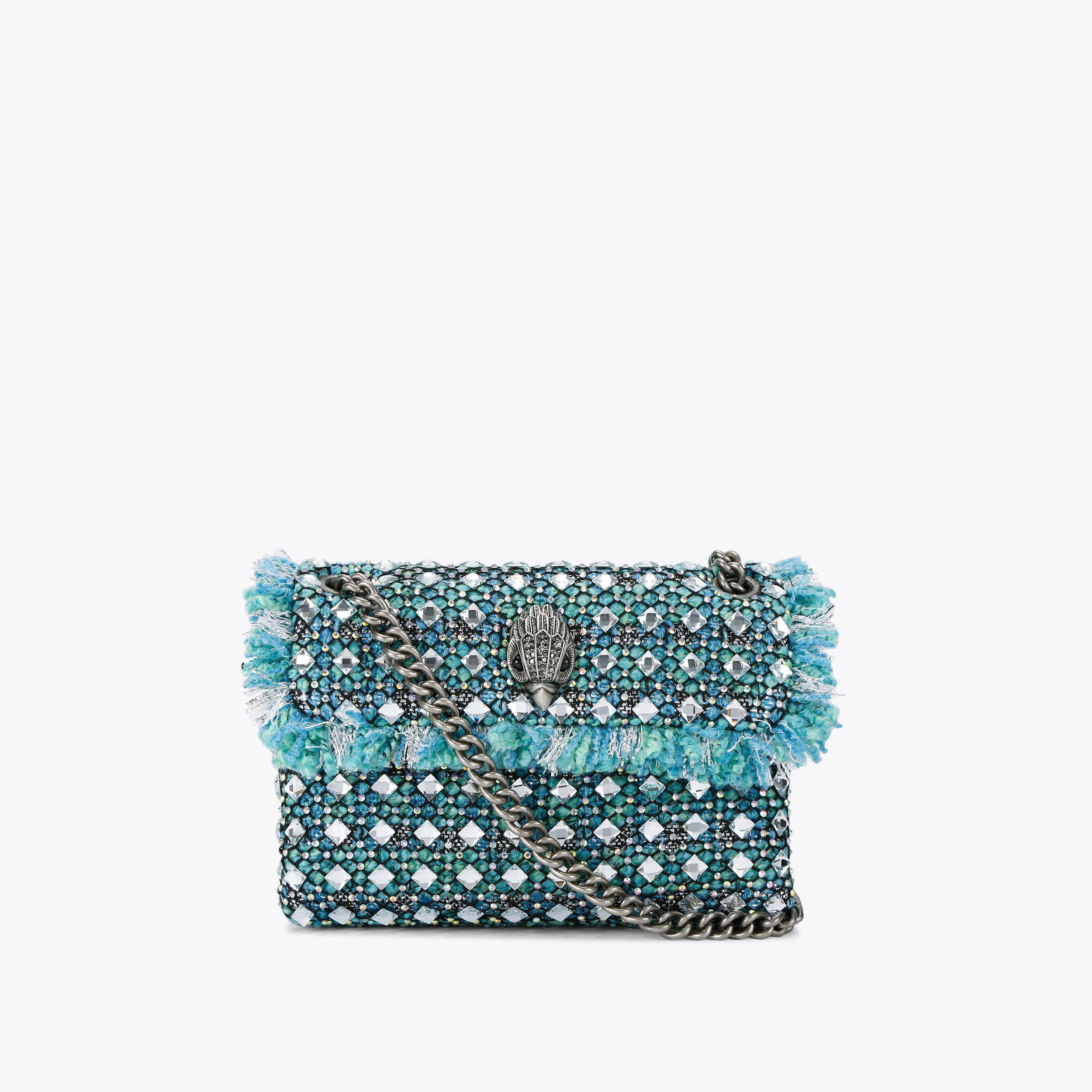 TWEED MINI KENSINGTON Blue Tweed Mini Kensington Purse by KURT GEIGER LONDON