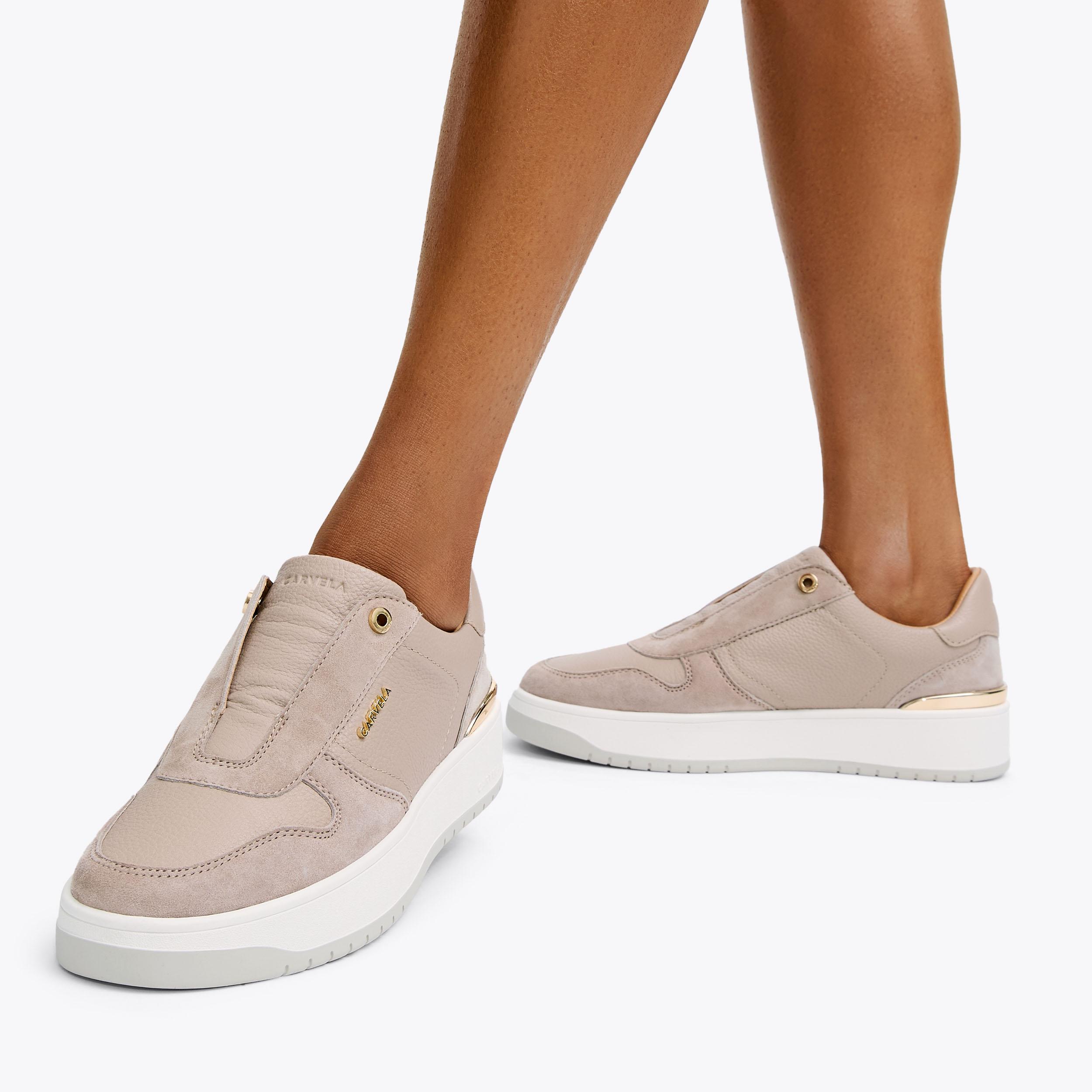 CHARM LACELESS Taupe Leather Slip On Trainer by CARVELA