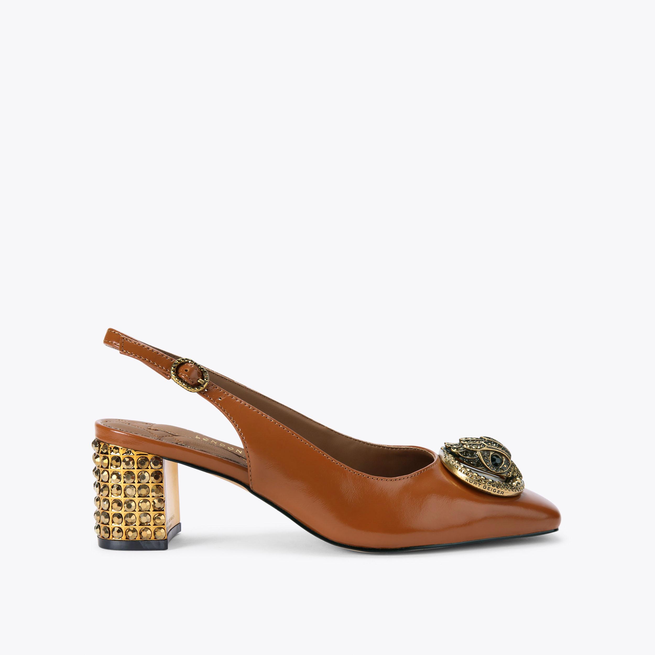 CHELSEA BLOCK SLINGBACK Brown Patent Block Heel by KURT GEIGER LONDON