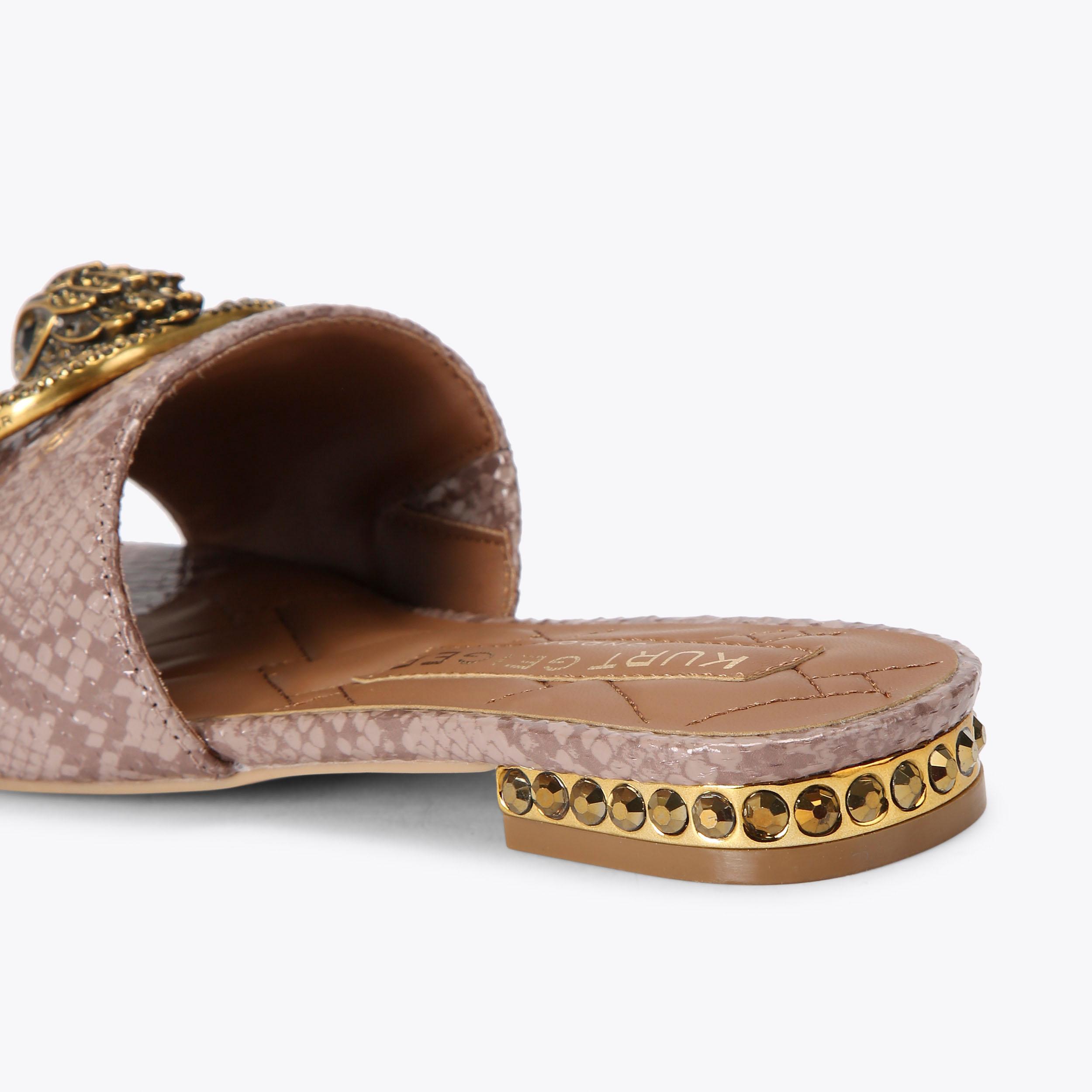 CHELSEA FLAT SANDAL Blush Snake Print Slip On Sandal by KURT GEIGER LONDON