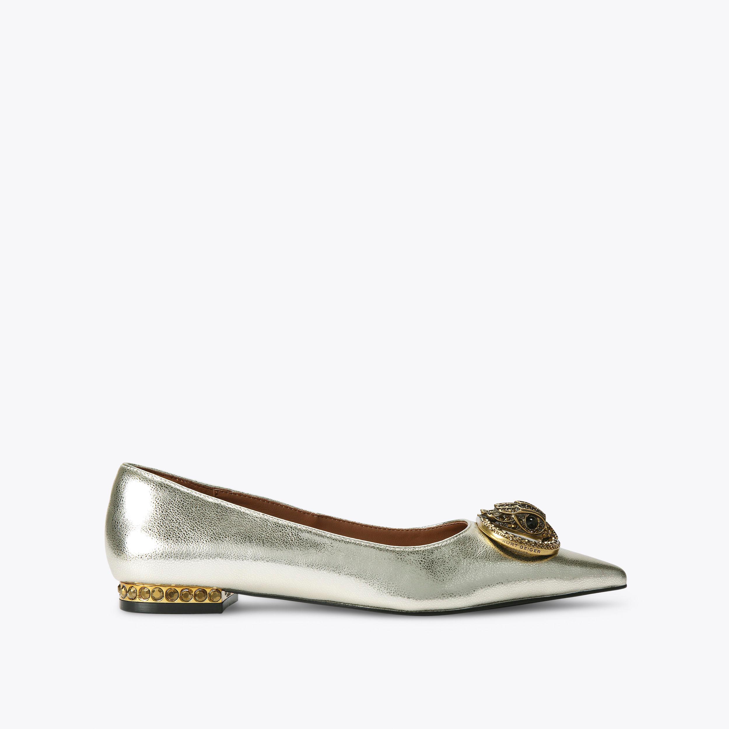 Gold pointed flat shoes best sale