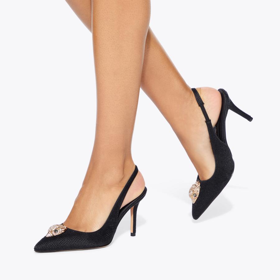 BELGRAVIA HIGH SLING Black Embellished satin Heels by KURT GEIGER LONDON