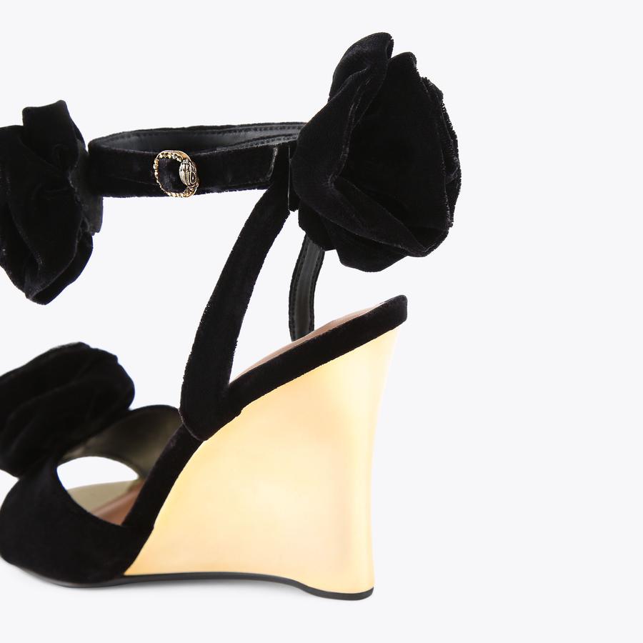 BLOOM WEDGE Black Velvet Wedge Heels by KURT GEIGER LONDON