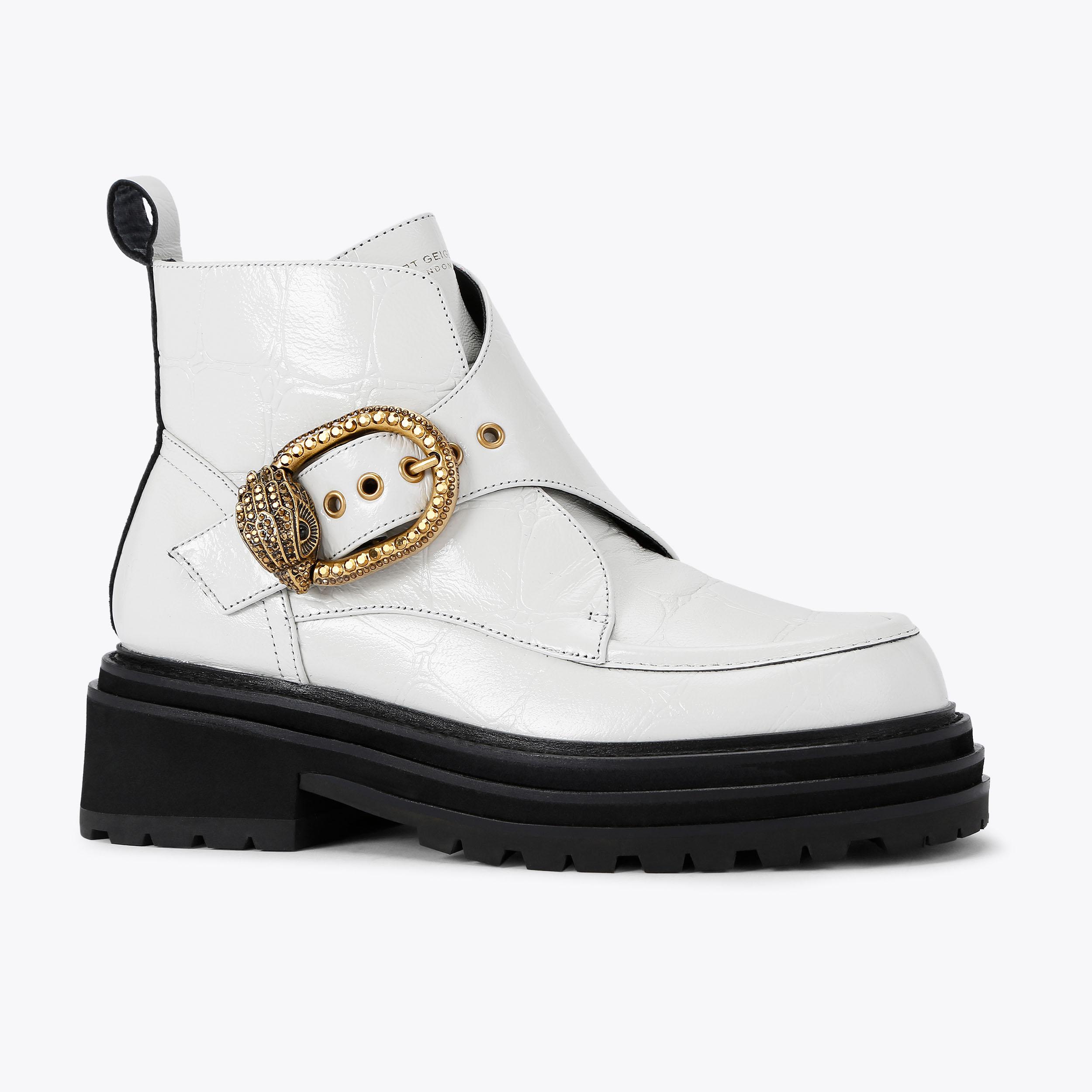 MAYFAIR CHUNKY BOOT Bone Croc Leather Boot by KURT GEIGER LONDON