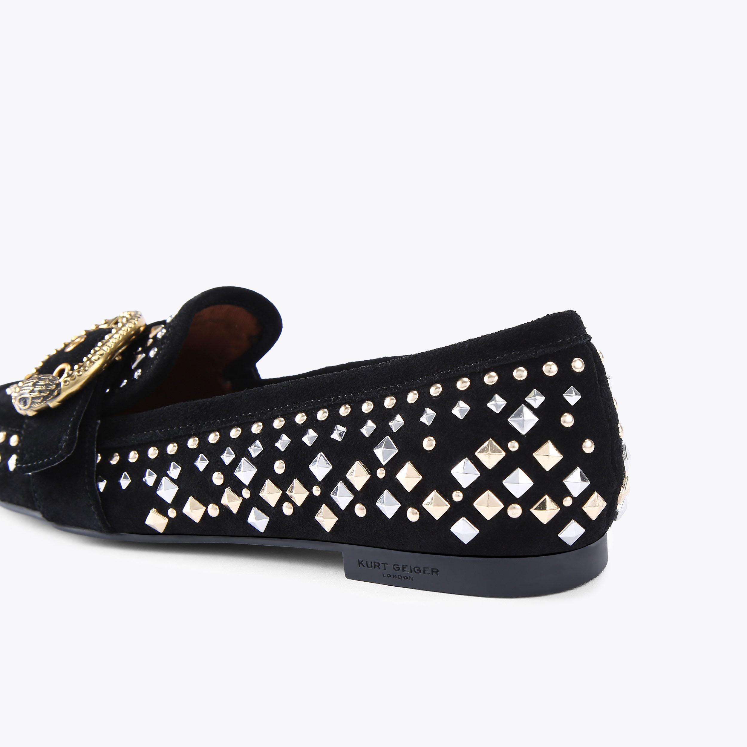 Womens black studded loafers sales