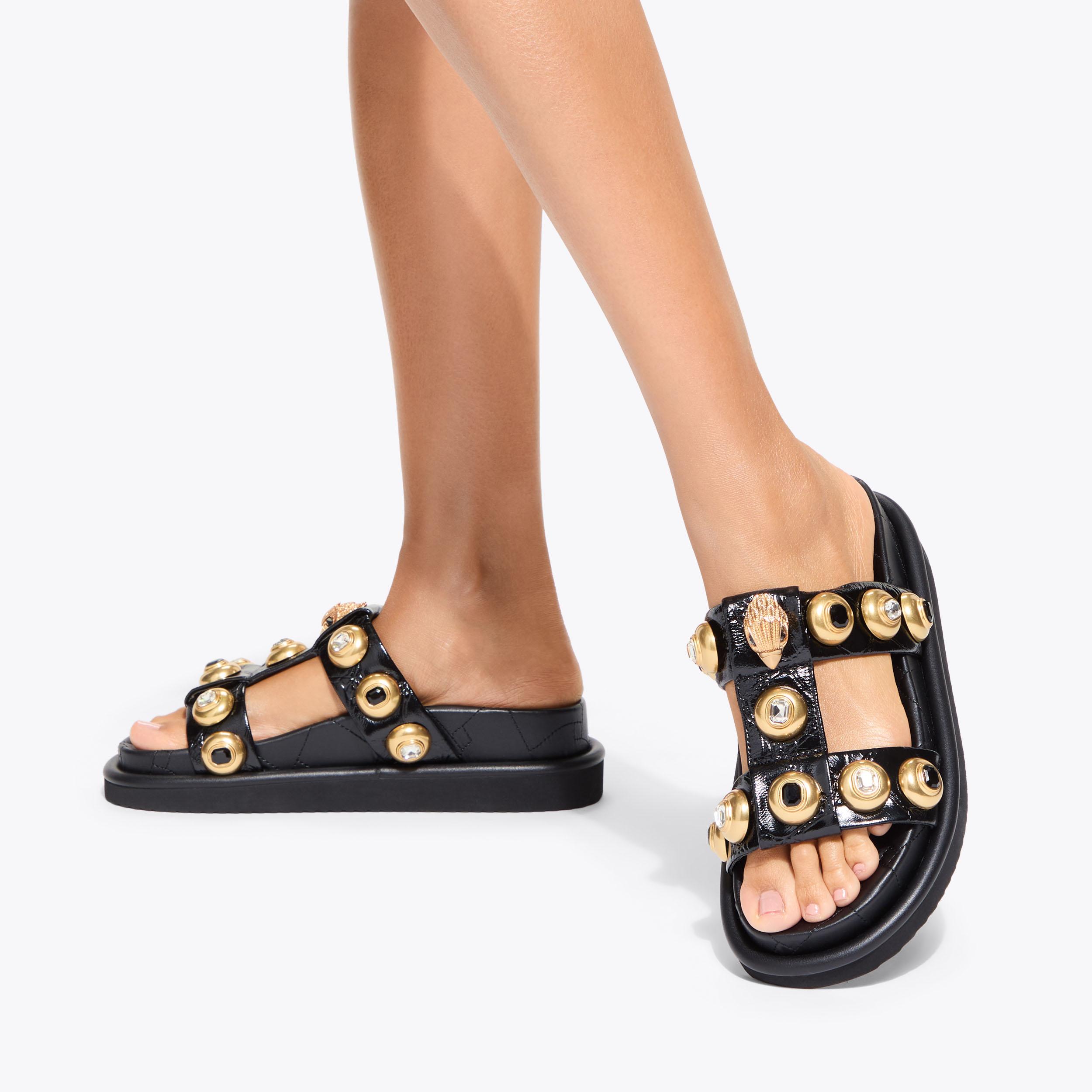 ORSON MULTI STUD Black Leather Sandals by KURT GEIGER LONDON
