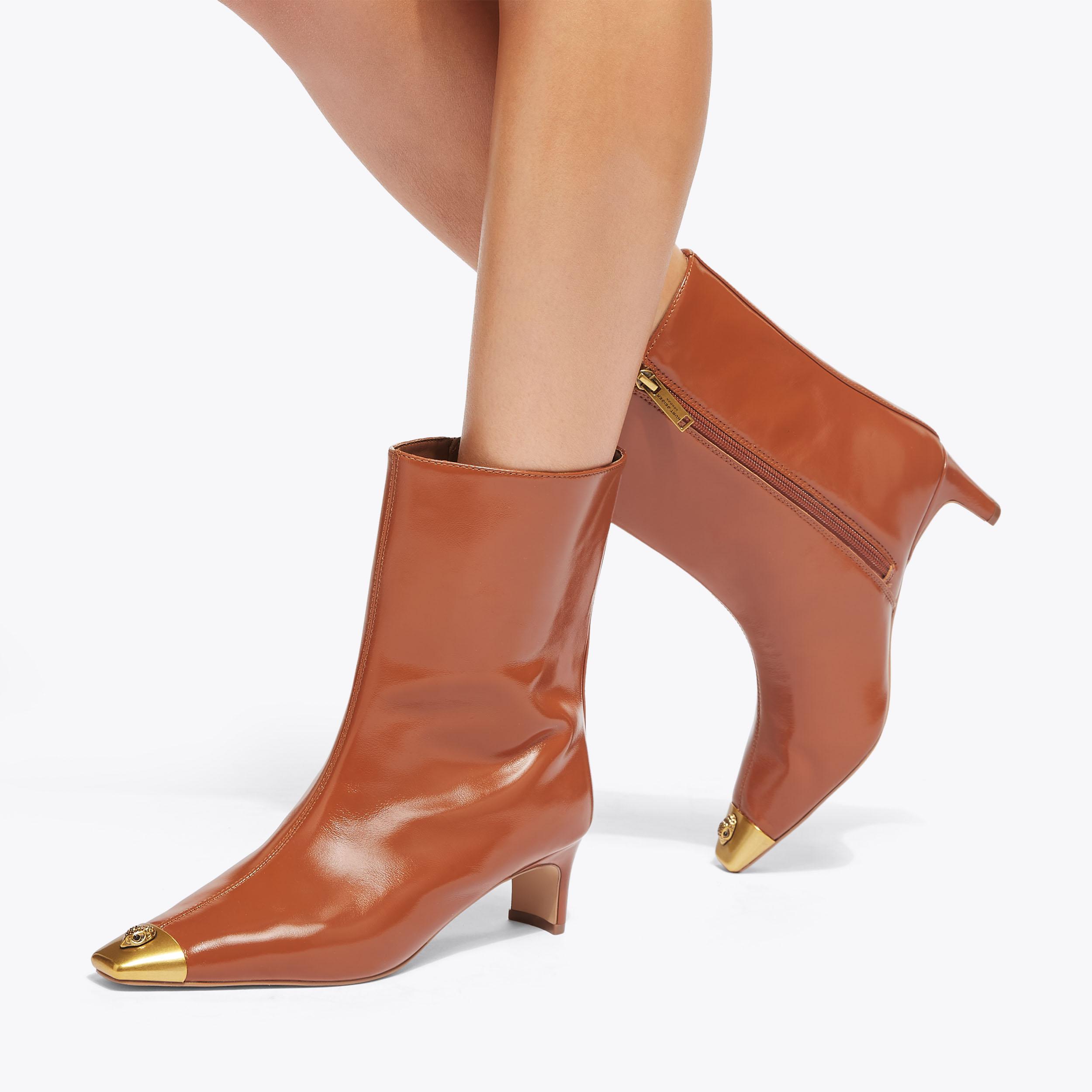 REGENT ANKLE BOOT Mid Brown Patent Ankle Boot by KURT GEIGER LONDON
