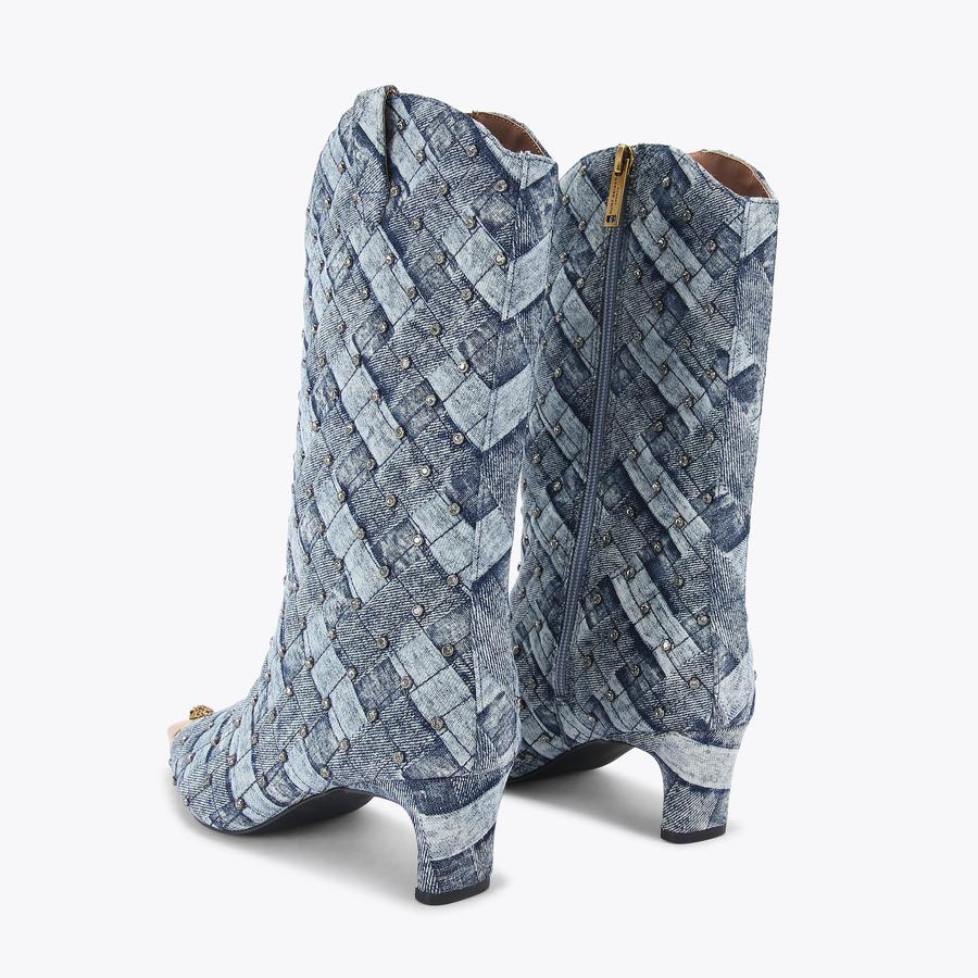 REGENT CRYSTAL BOOT Blue Denim Heeled Boot by KURT GEIGER LONDON