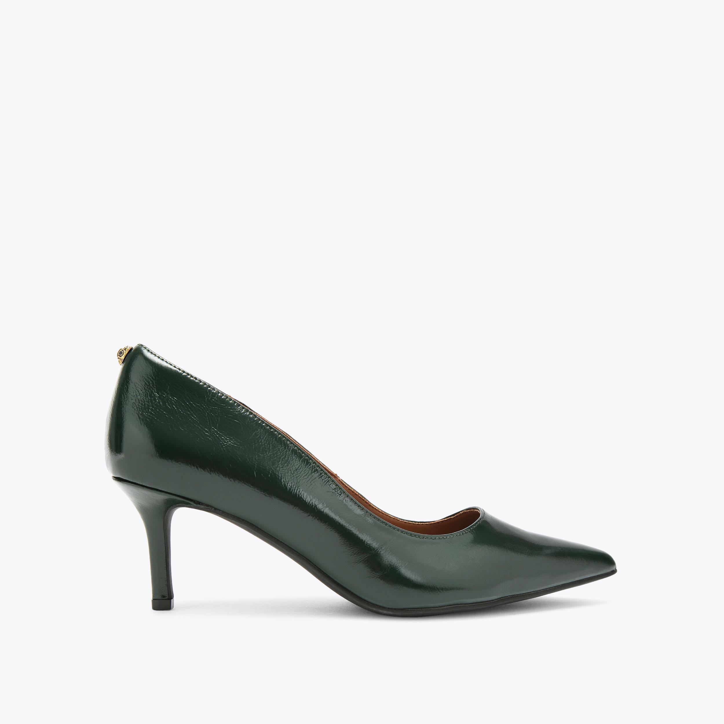 Dark green kitten heel shoes best sale