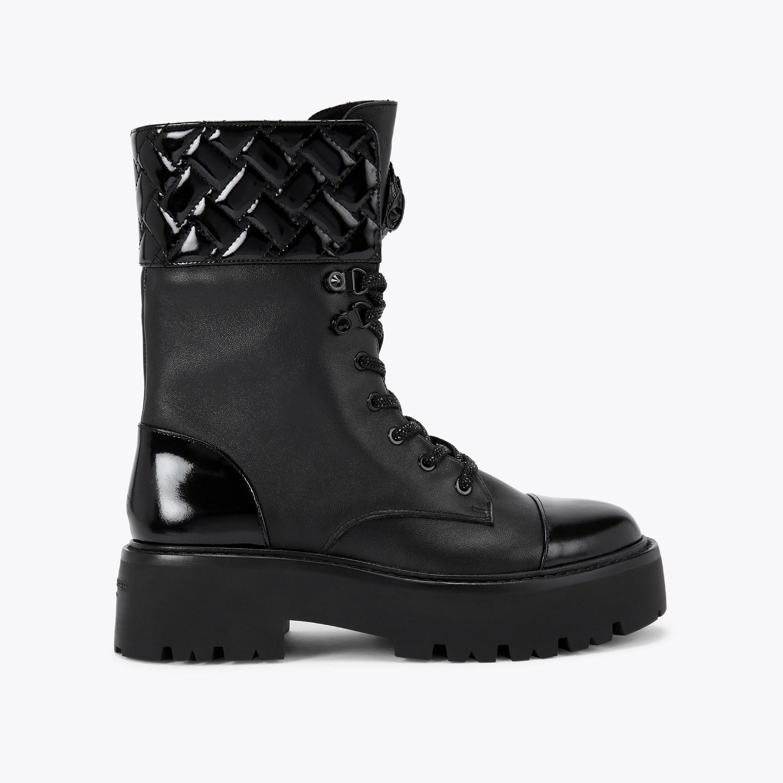 KENSINGTON CUFF LACE UP Black Leather Ankle Boot by KURT GEIGER LONDON