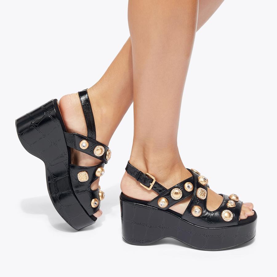 Kurt geiger black wedge sandals best sale