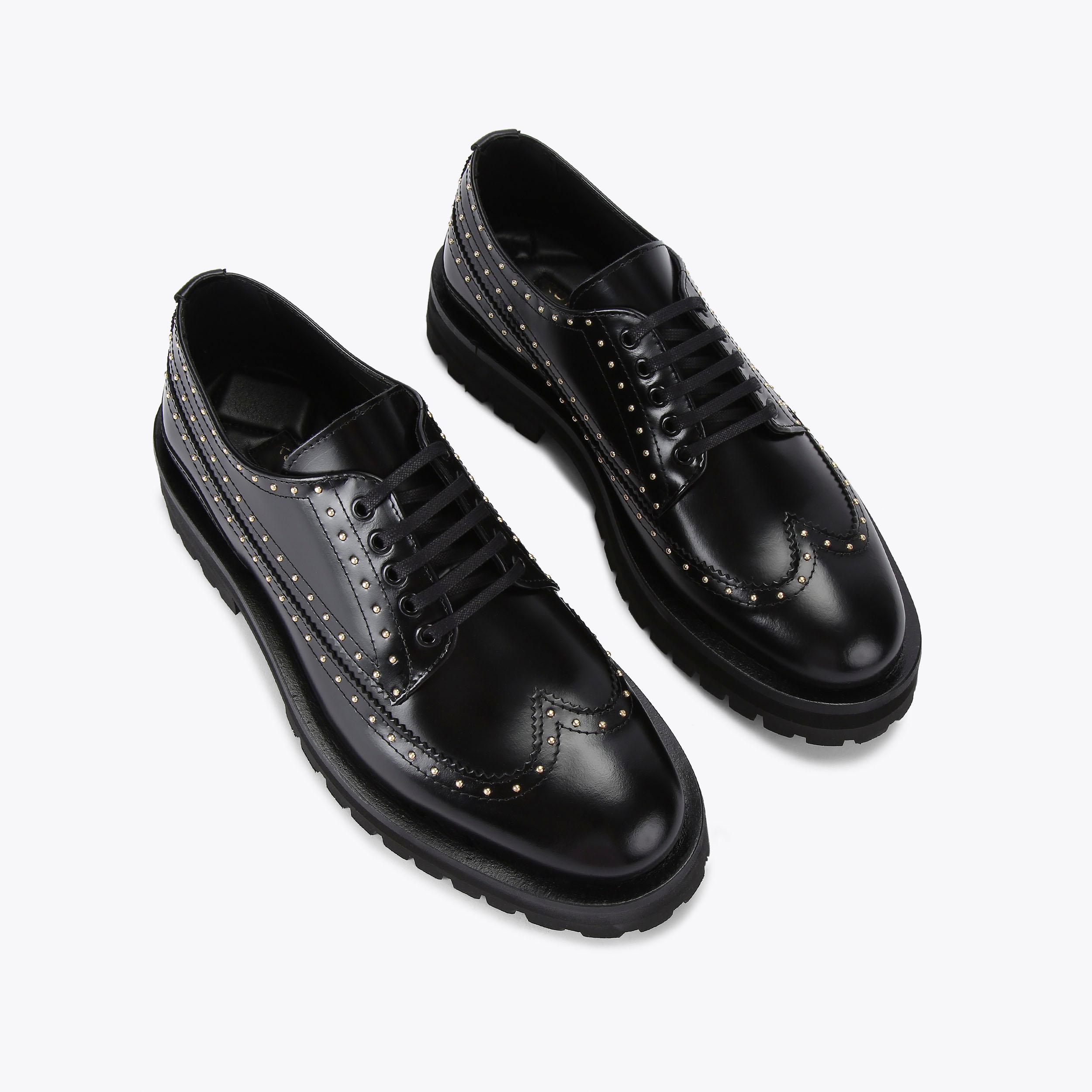 DRAYTON STUD Black Leather Lace Up Brogue by KURT GEIGER LONDON