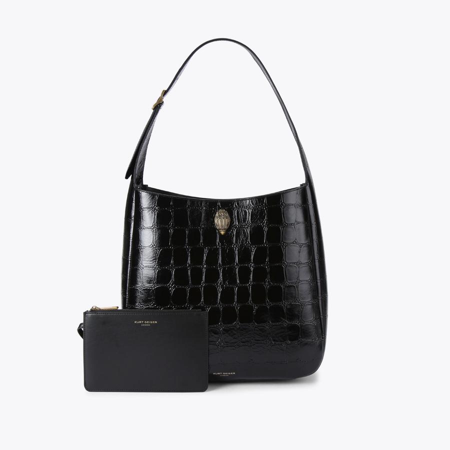 LG BOND HOBO Black Croc Print Hobo Purse by KURT GEIGER LONDON