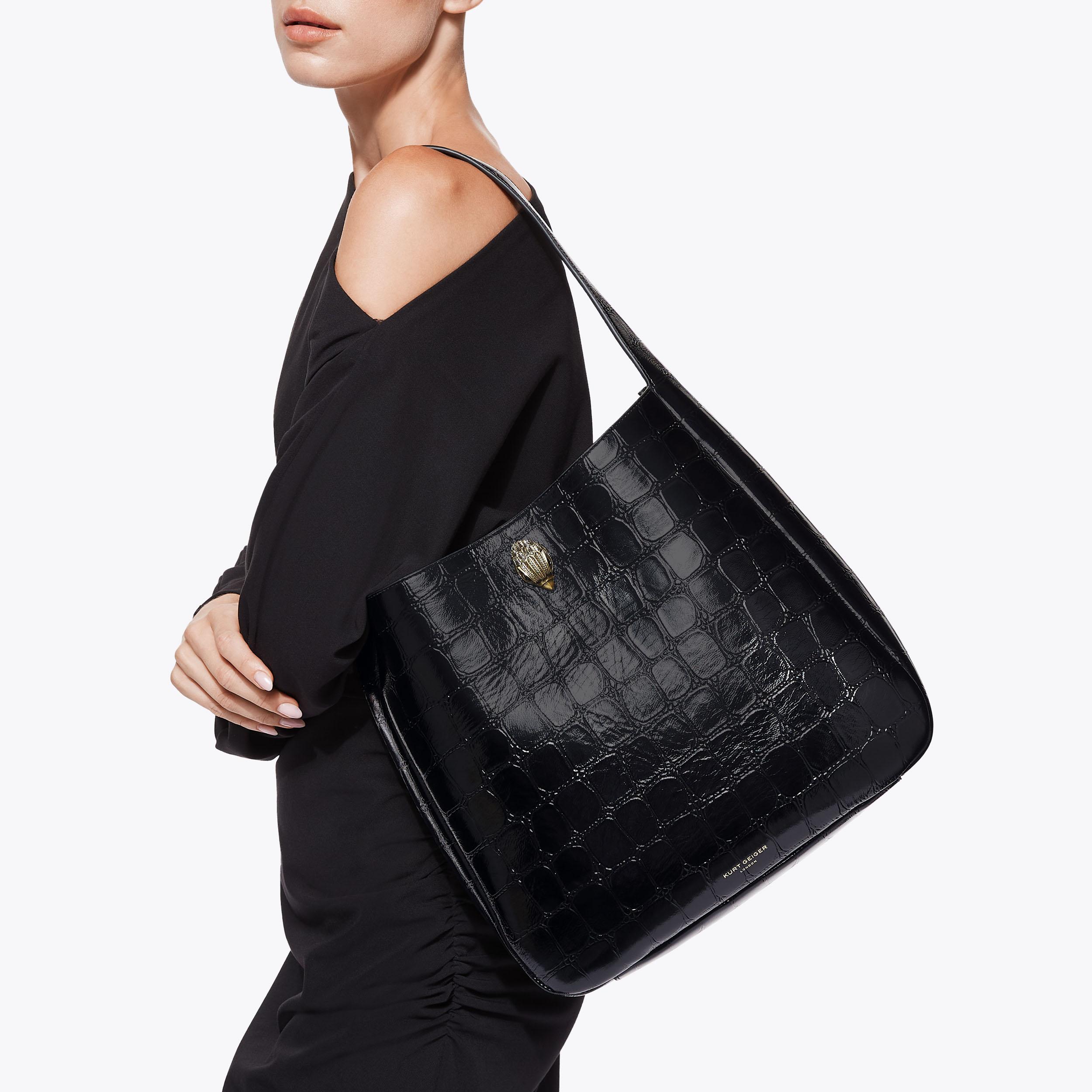 LG BOND HOBO Black Croc Print Hobo Purse by KURT GEIGER LONDON