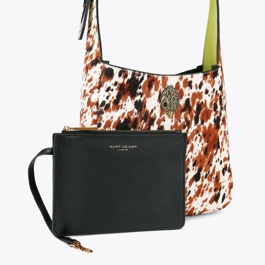 SMALL BOND HOBO Cow Print Calfhair Leather Hobo Bag by KURT GEIGER