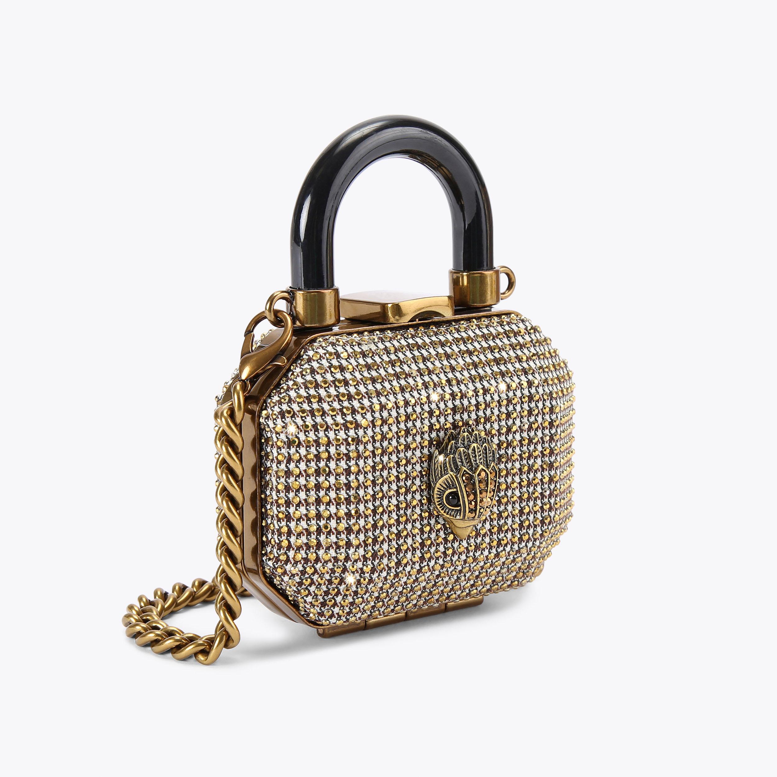 MICRO TOP HANDLE CLUTCH Beige Houndstooth Top Handle Micro Bag by KURT