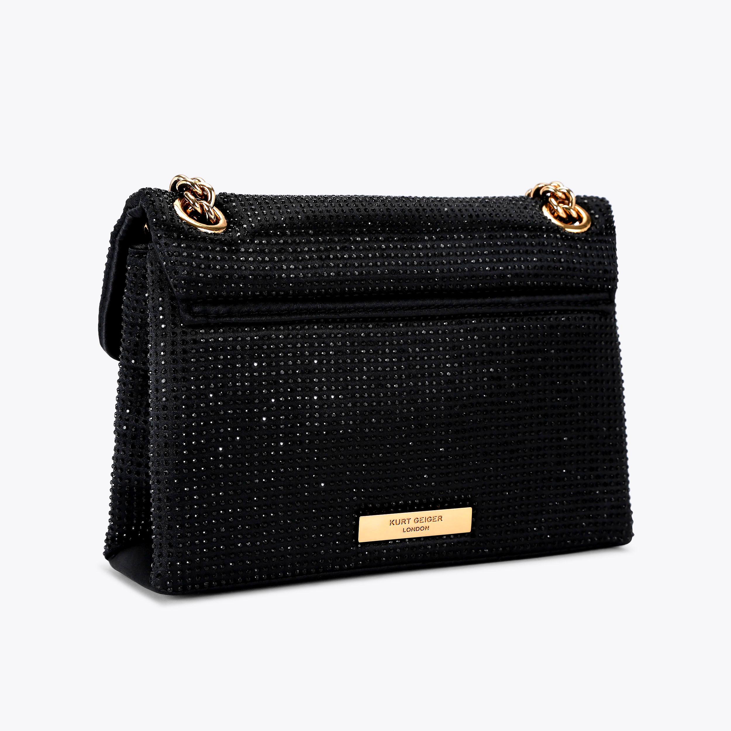 FABRIC MINI KENSINGTON Black Crystal Cross Body Bag by KURT GEIGER LONDON