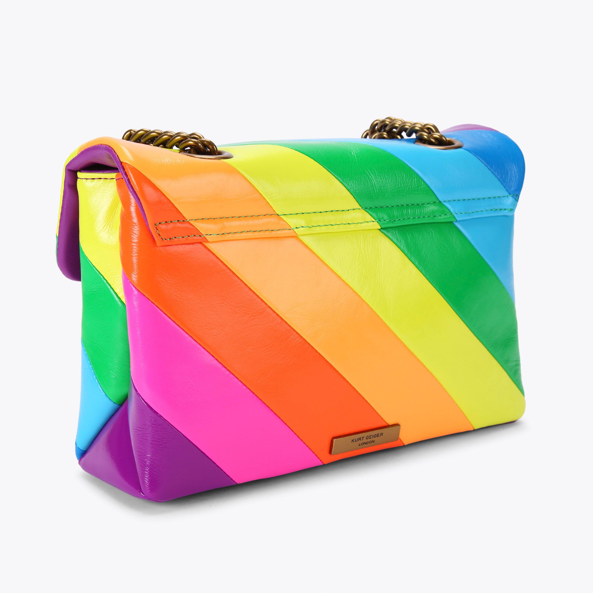 LEATHER KENSINGTON L Neon Rainbow Stripe Shoulder Bag by KURT GEIGER LONDON