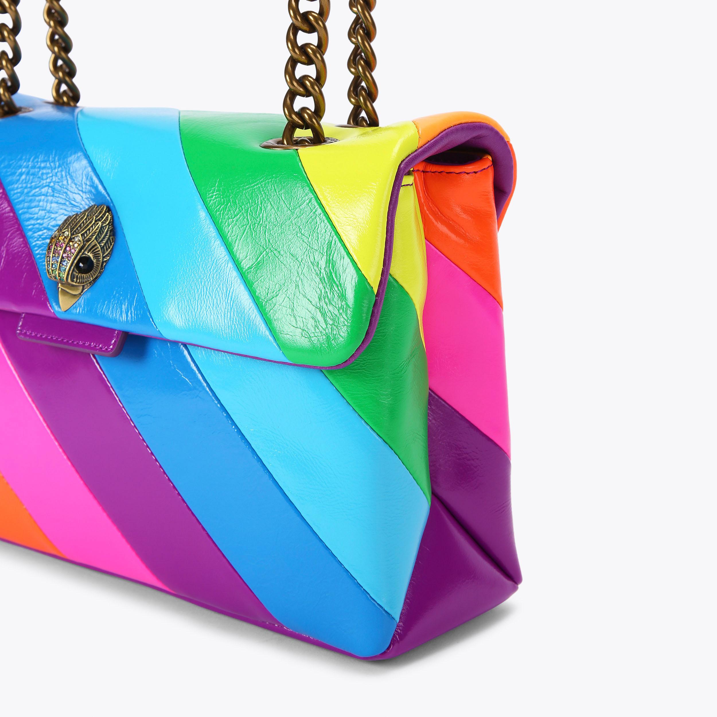 LEATHER KENSINGTON L Neon Rainbow Stripe Shoulder Bag by KURT GEIGER LONDON