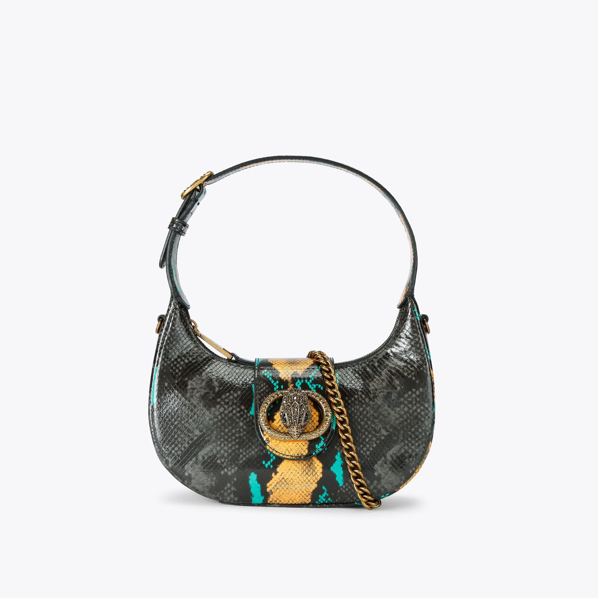 SM CHELSEA HOBO Black Snake Print Hobo Bag by KURT GEIGER LONDON