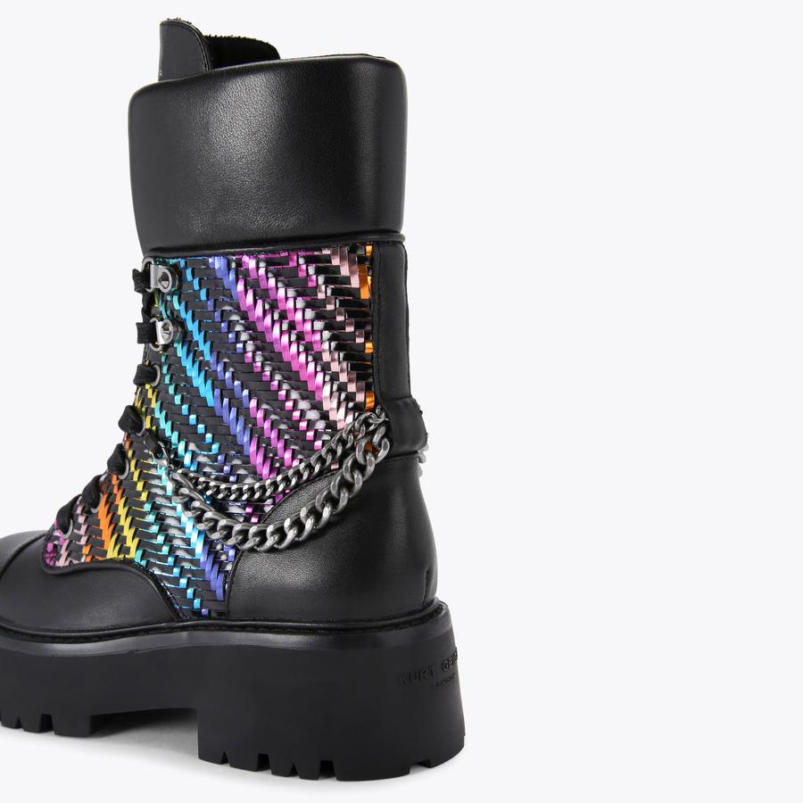 KENSINGTON COMBAT BOOT Rainbow Woven Combat Boot by KURT GEIGER LONDON