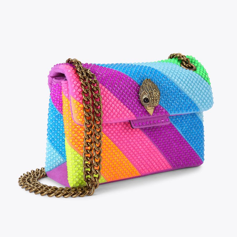 バッグ velour mini bag FABRIC MINI KENSINGTON L Neon Crystal Stripe Cross Body Bag