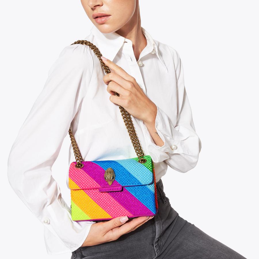 FABRIC MINI KENSINGTON L Neon Crystal Stripe Cross Body Bag by KURT GEIGER LONDON