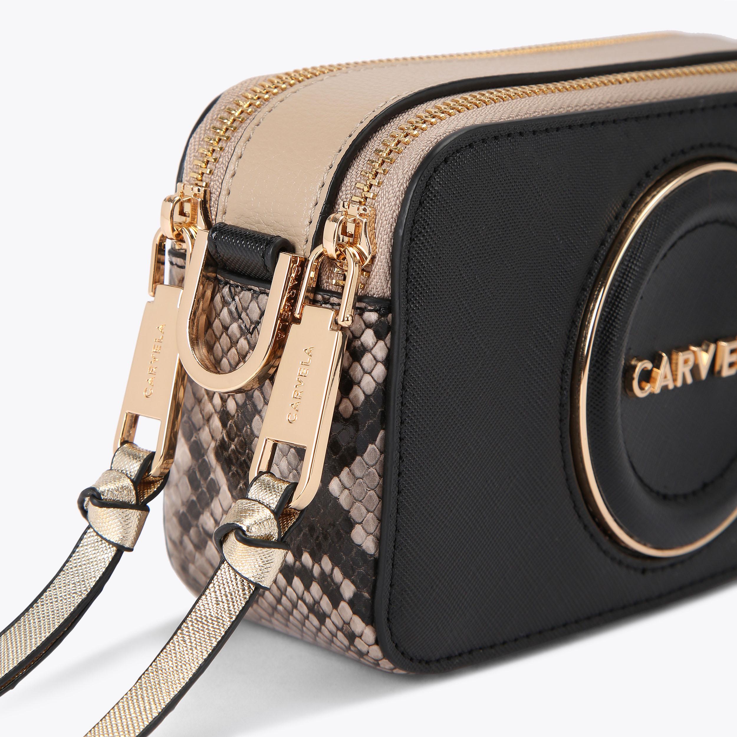 MINI ROMA CIRCLE Black Beige Cross Body Bag by CARVELA