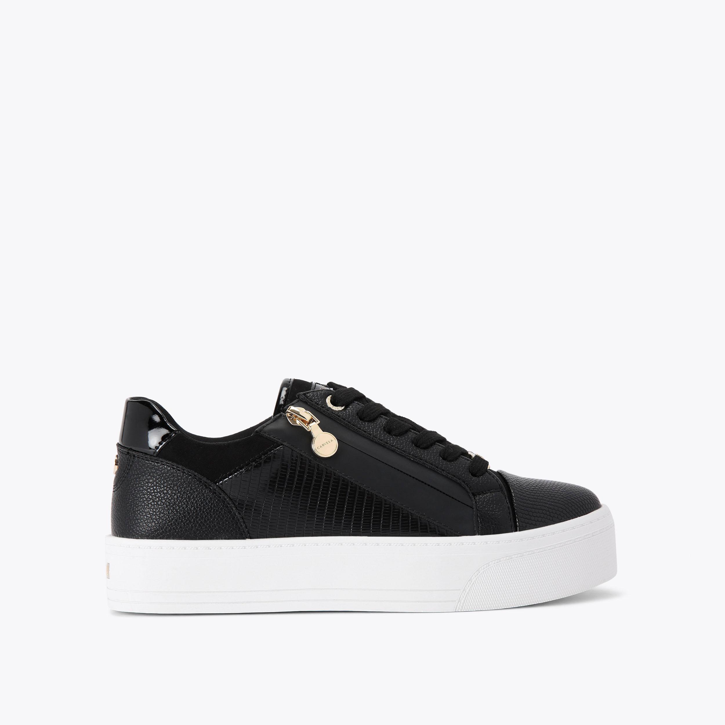 STATEMENT ZIP Black Lizard Trainer by CARVELA
