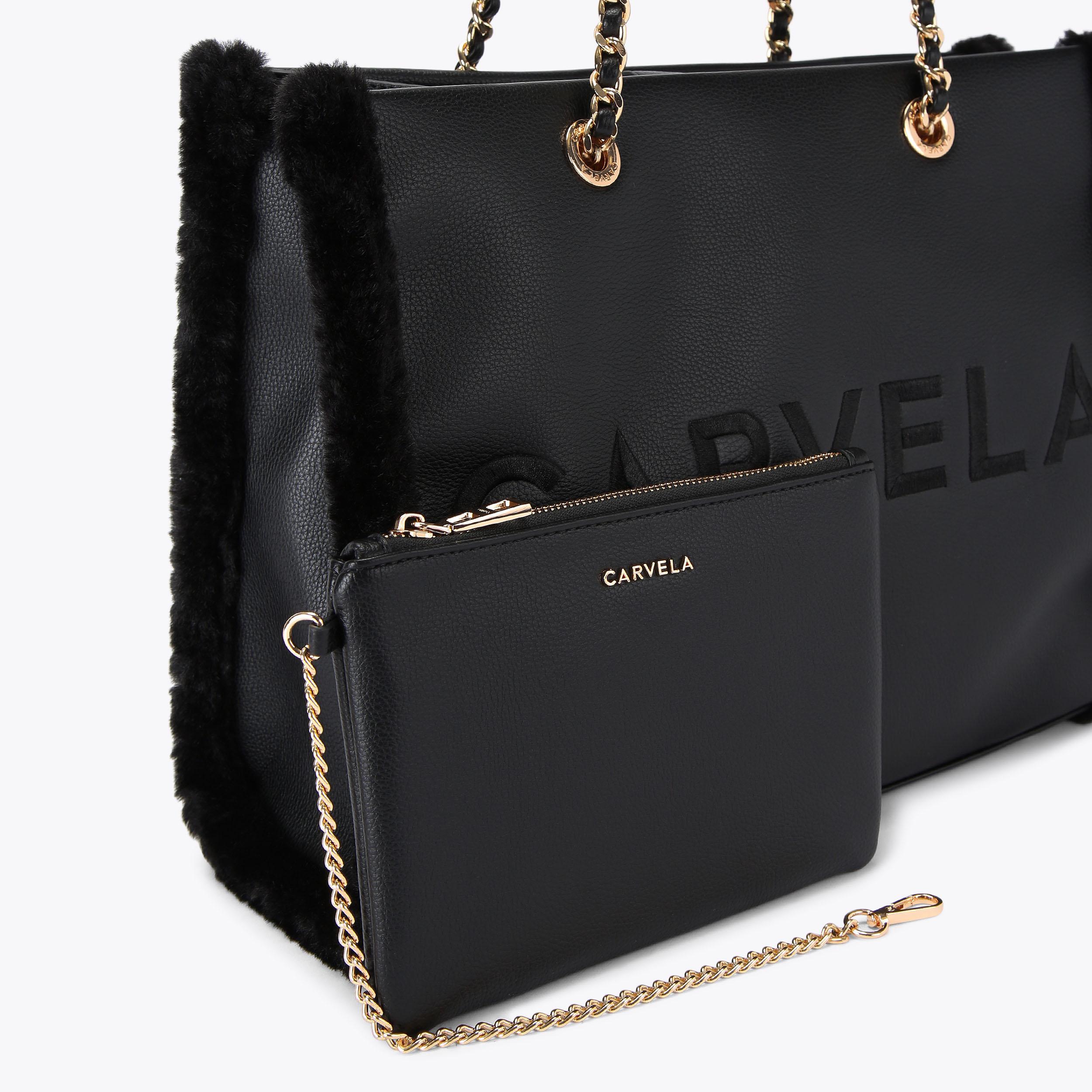 FRAME FUR TOTE Black Faux Fur Tote Bag by CARVELA