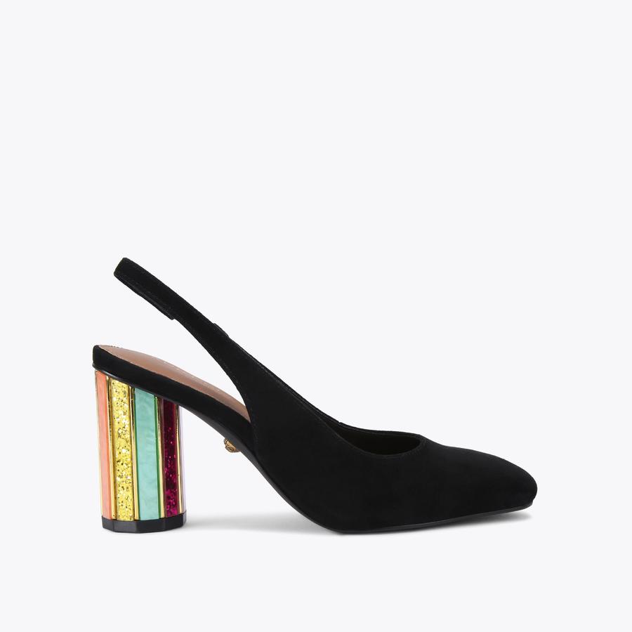 PERSPEX HEEL SLING Black Suede Slingback Heel by KURT GEIGER LONDON